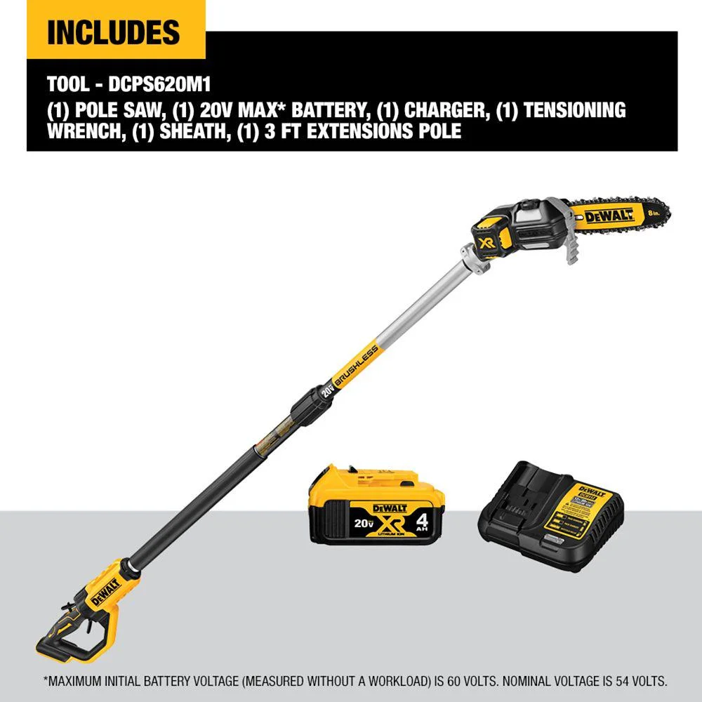 DeWALT DCPS620M1 8 in. 20V Cordless MAX XR Pole Saw 4Ah Kit, 15 ft. Reach