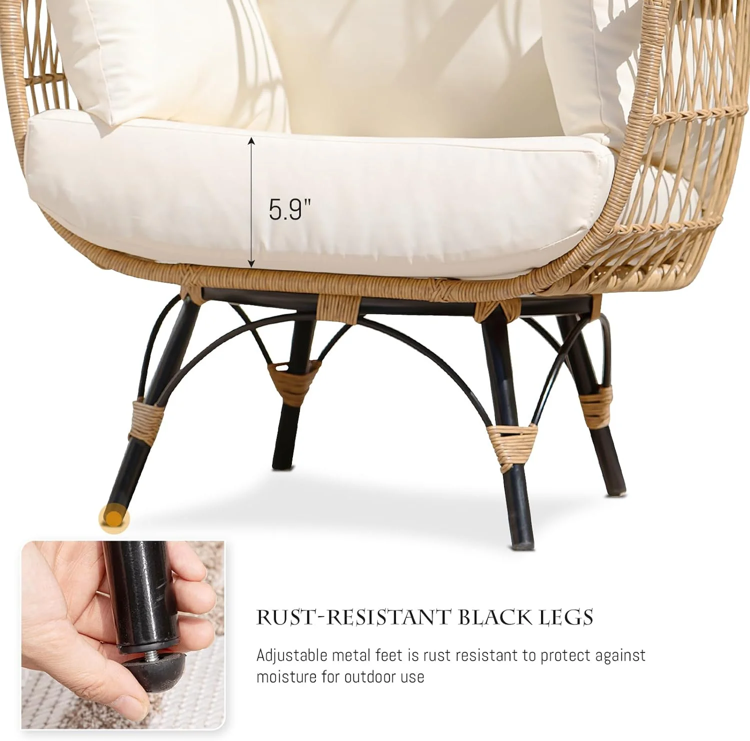 NICESOUL Outdoor Patio Lounge Chair Boho Stationary Wicker Yellow Egg Chair for Indoor Living Room 440lb