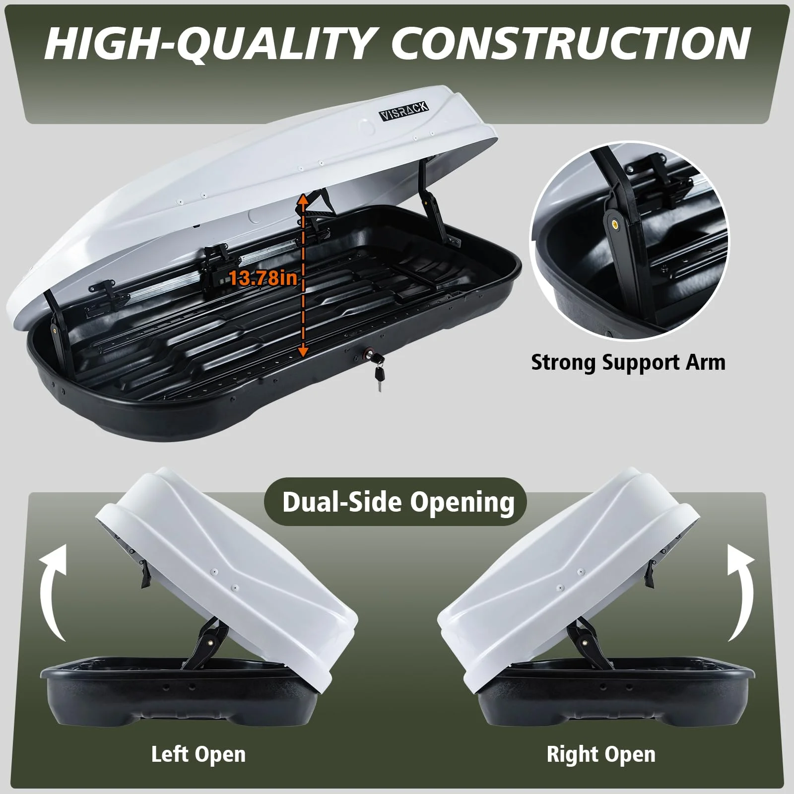 Gxcevsou  Rooftop Cargo Carrier Box, Heavy Duty Hard Shell Roof with Security Keys, Waterproof Rooftop Cargo Box, 56 (L) x 30 (W) x 13.7(H) Inches, 13 Cubic Feet (Tool-Free Install), White