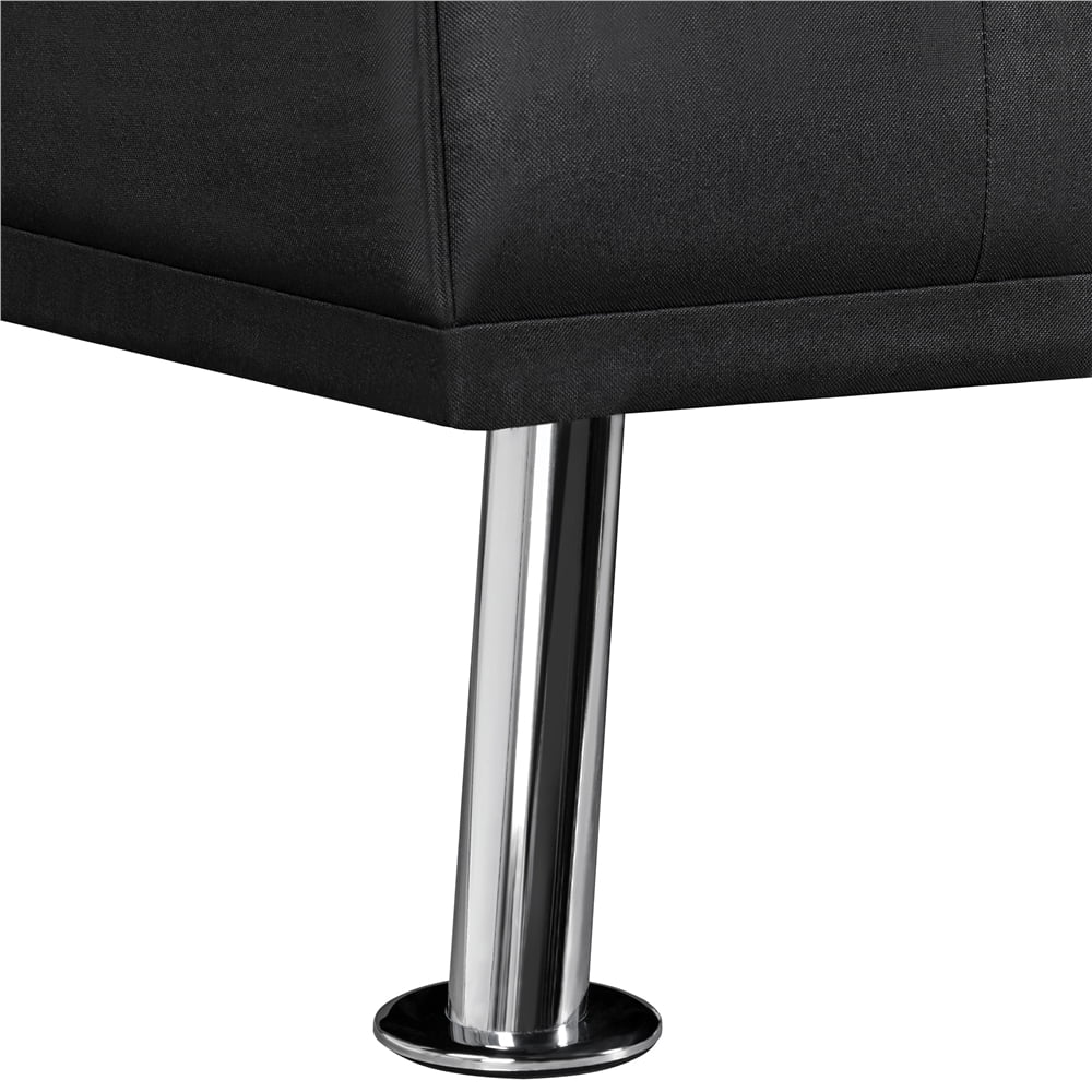 Topeakmart Convertible Futon Sofa Bed Tufted Fabric Futon Couch Bed with 2 Cup Holders, Black