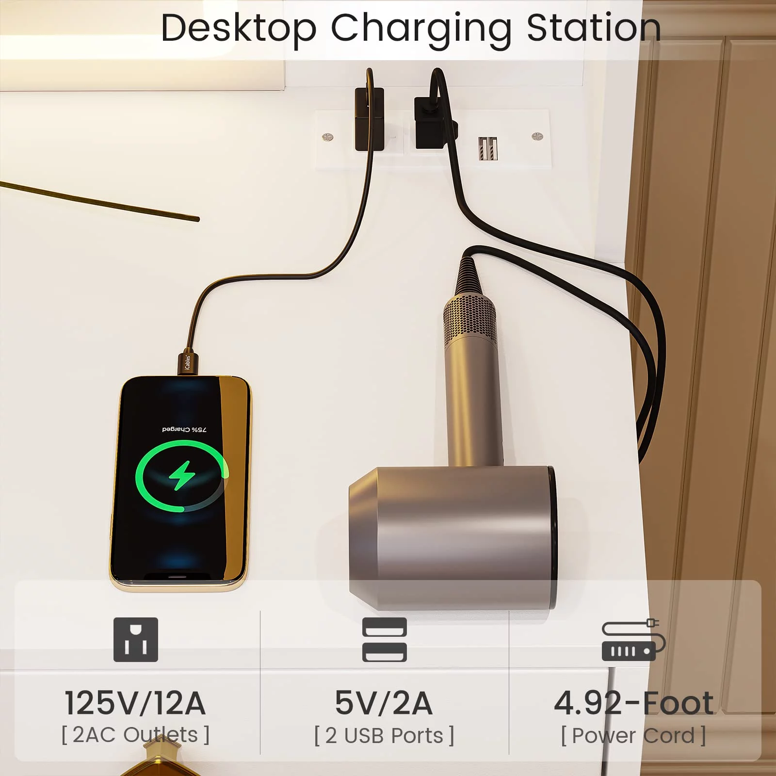 Makeup Vanity Desk with Lighted LED Mirror & Charging Station, Large LED Vanity Desk Dressing Table with 3 Drawers&RGB Cabinet&Nightstand for Women Girls, White&Gold
