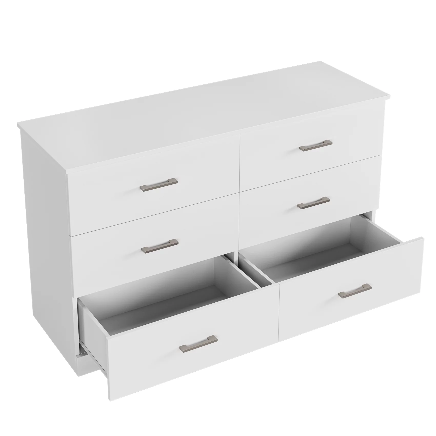 Homfa 6 Drawer White Double Dresser, Modern Wood Chest of Drawers with Metal Handles for Bedroom