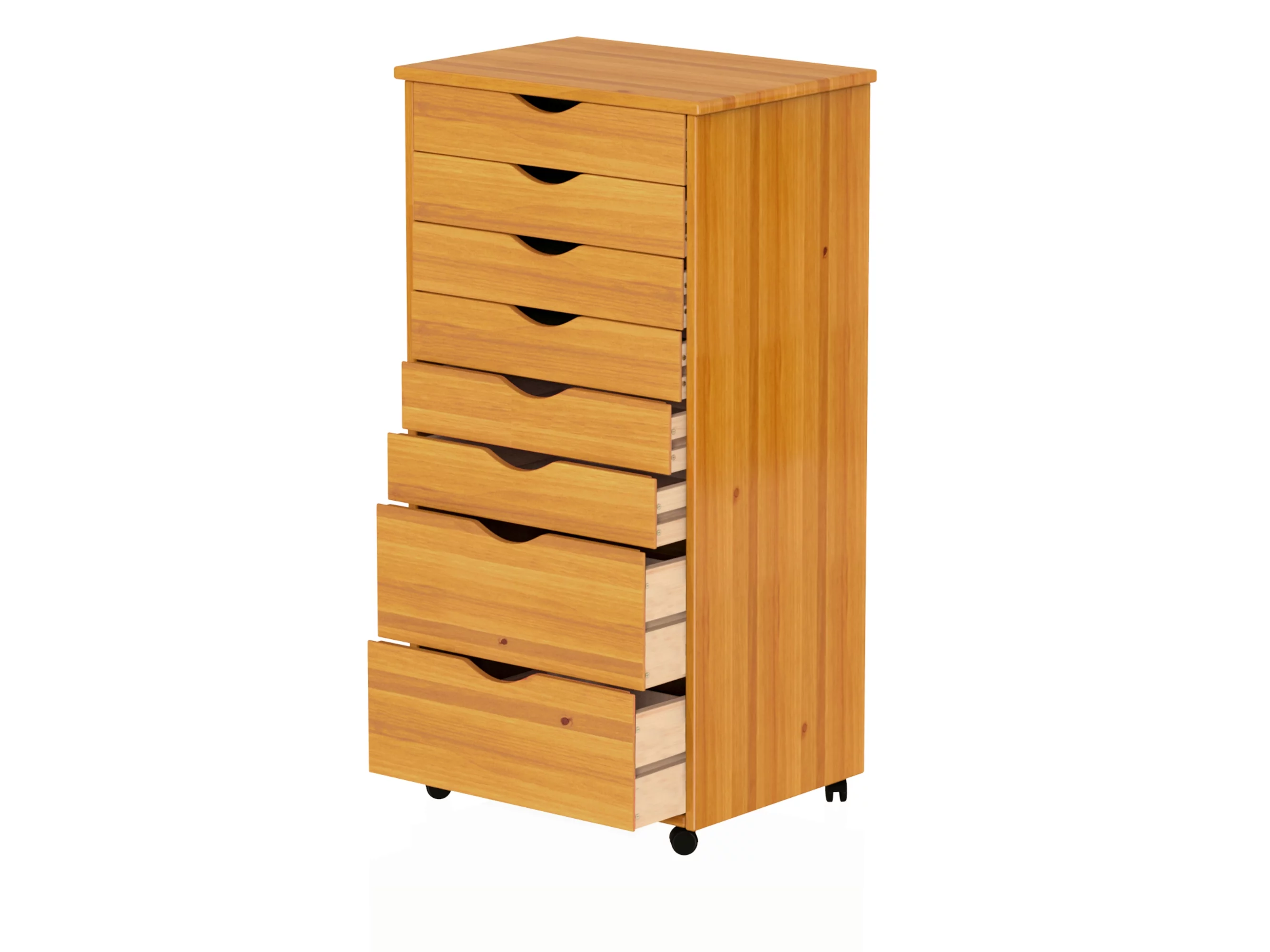 Adeptus Original Roll Cart, Solid Wood, 6+2 Drawer Extra Wide Roll Cart, Med Pine