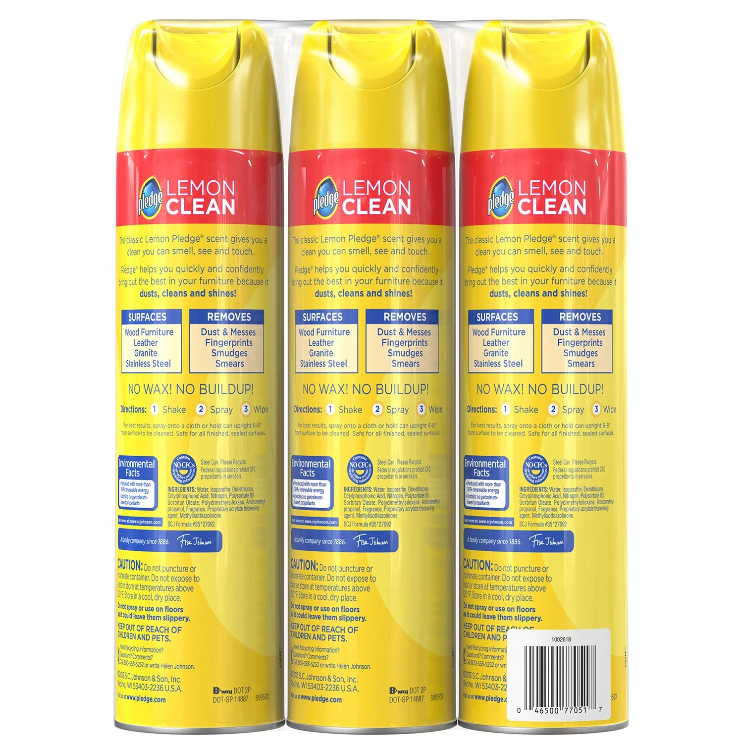 Pledge Spray Wood Polish, Lemon Scent, 14.2 Ounce, 3 Count