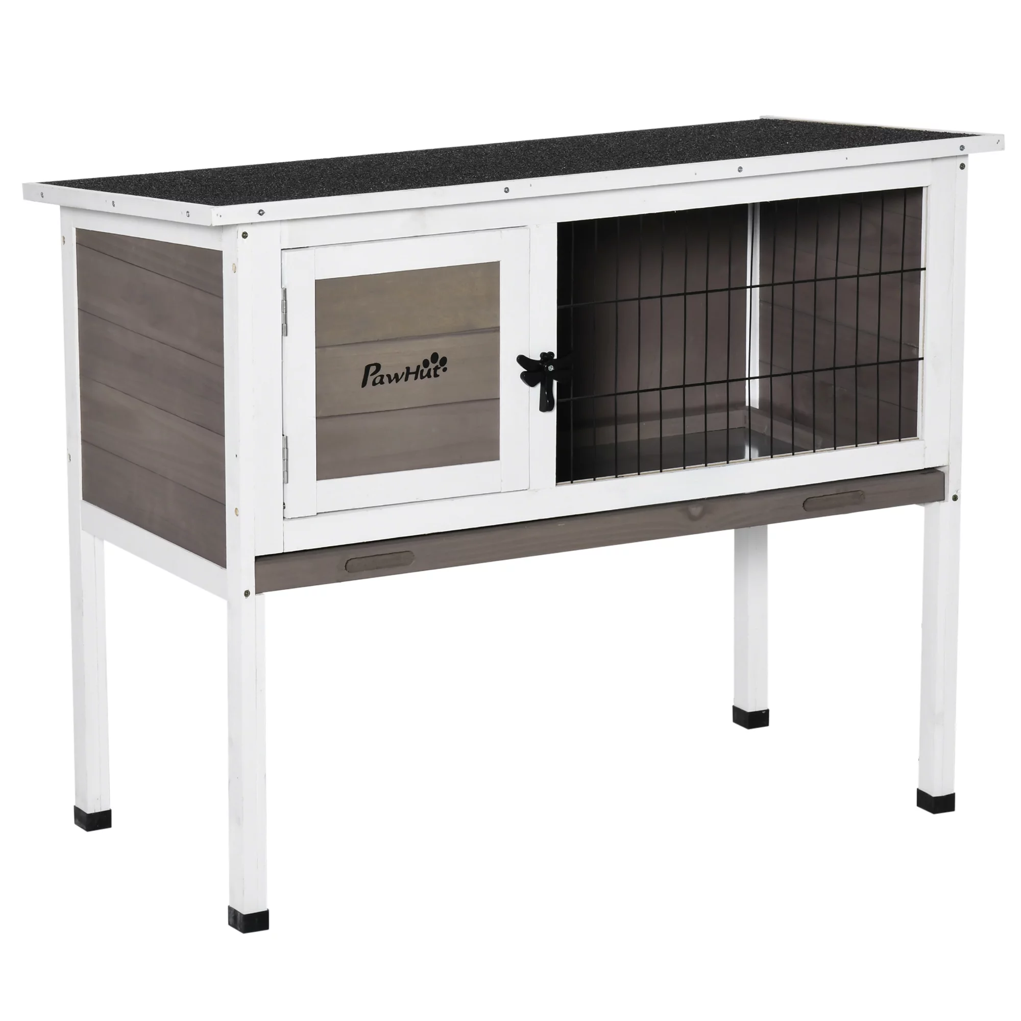 PawHut Elevated Rabbit Hutch w/ Hinged Roof & Metal Cage, Great for Small Animal