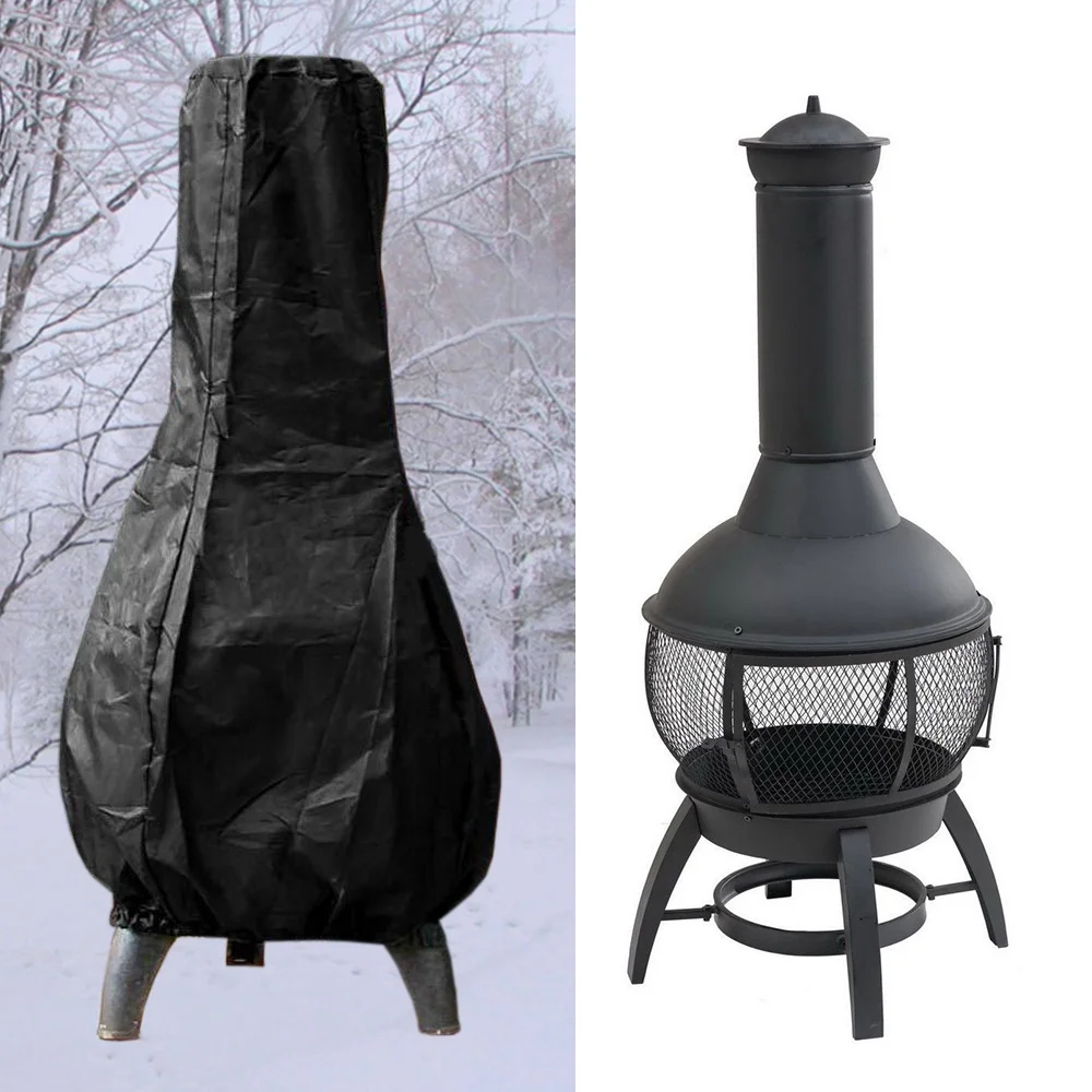 TJFU Black Chiminea Cover Outdoor Patio Waterproof Dustproof Sunscreen Protective Chimney Fire Pit Heater Cover Stove Cover Fit For 41 and 46