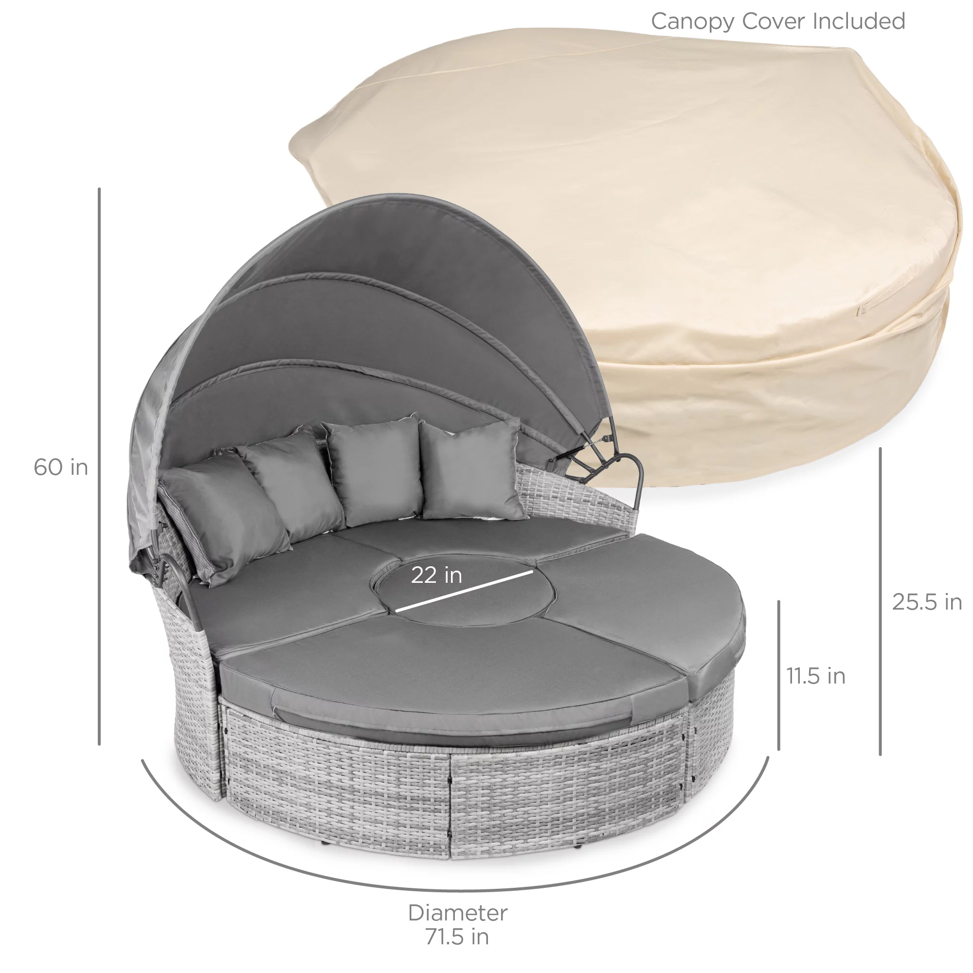Best Choice Products 5-Piece Modular Patio Wicker Daybed Sectional w/ Adjustable Seats, Retractable Canopy - Gray