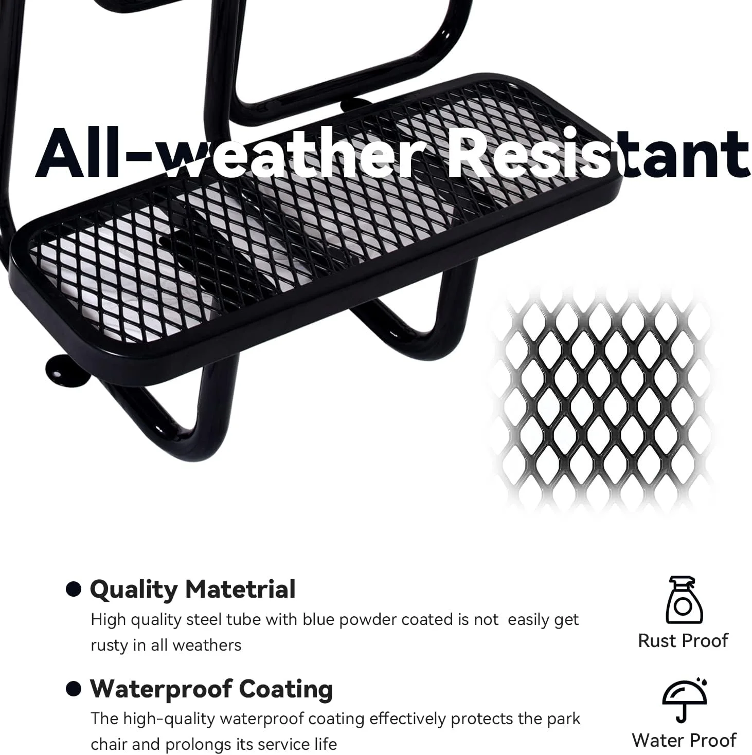 Square Steel Commercial Metal Picnic Table 46