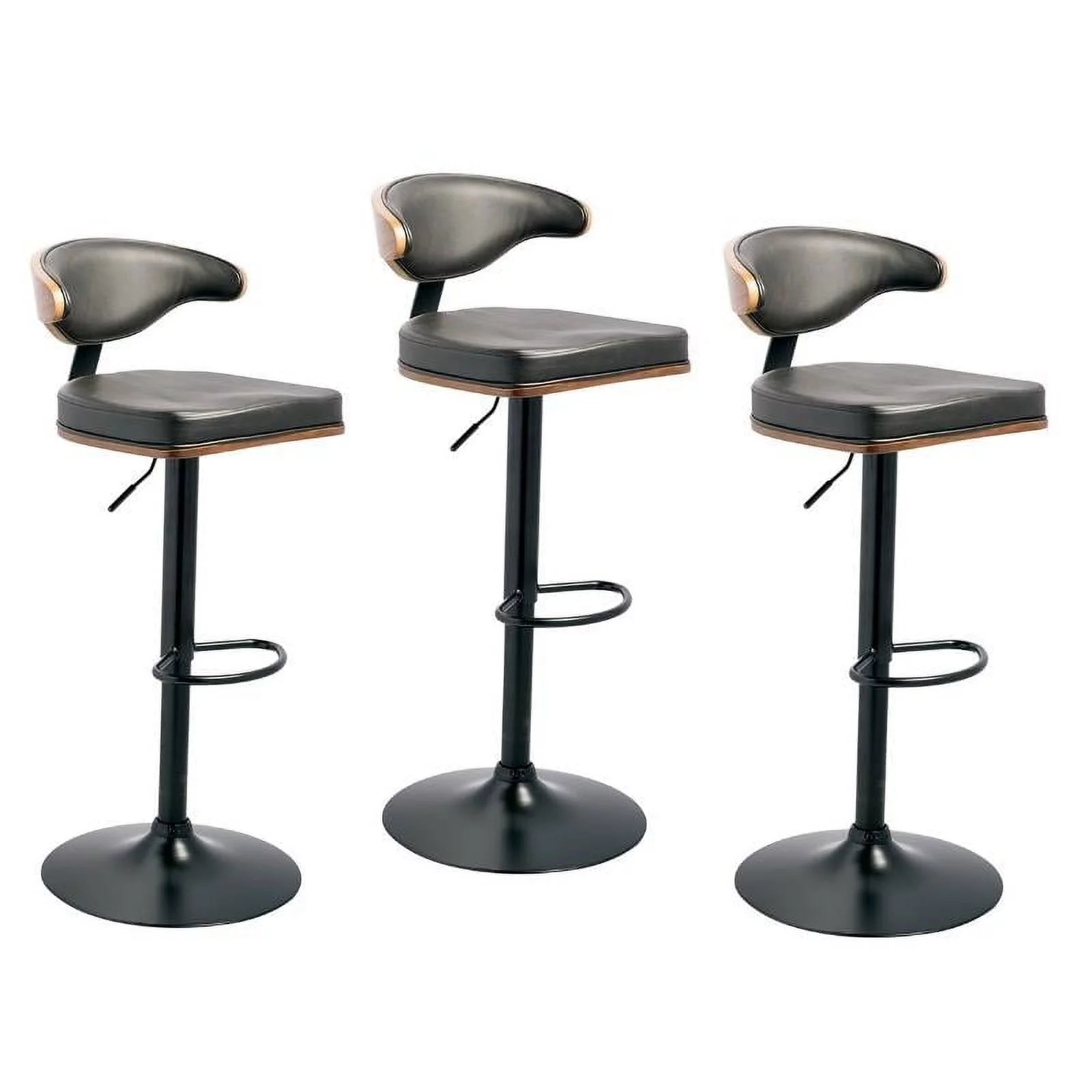 Home Square 3 Piece Faux Leather Adjustable Swivel Bar Stool Set in Brown/Black