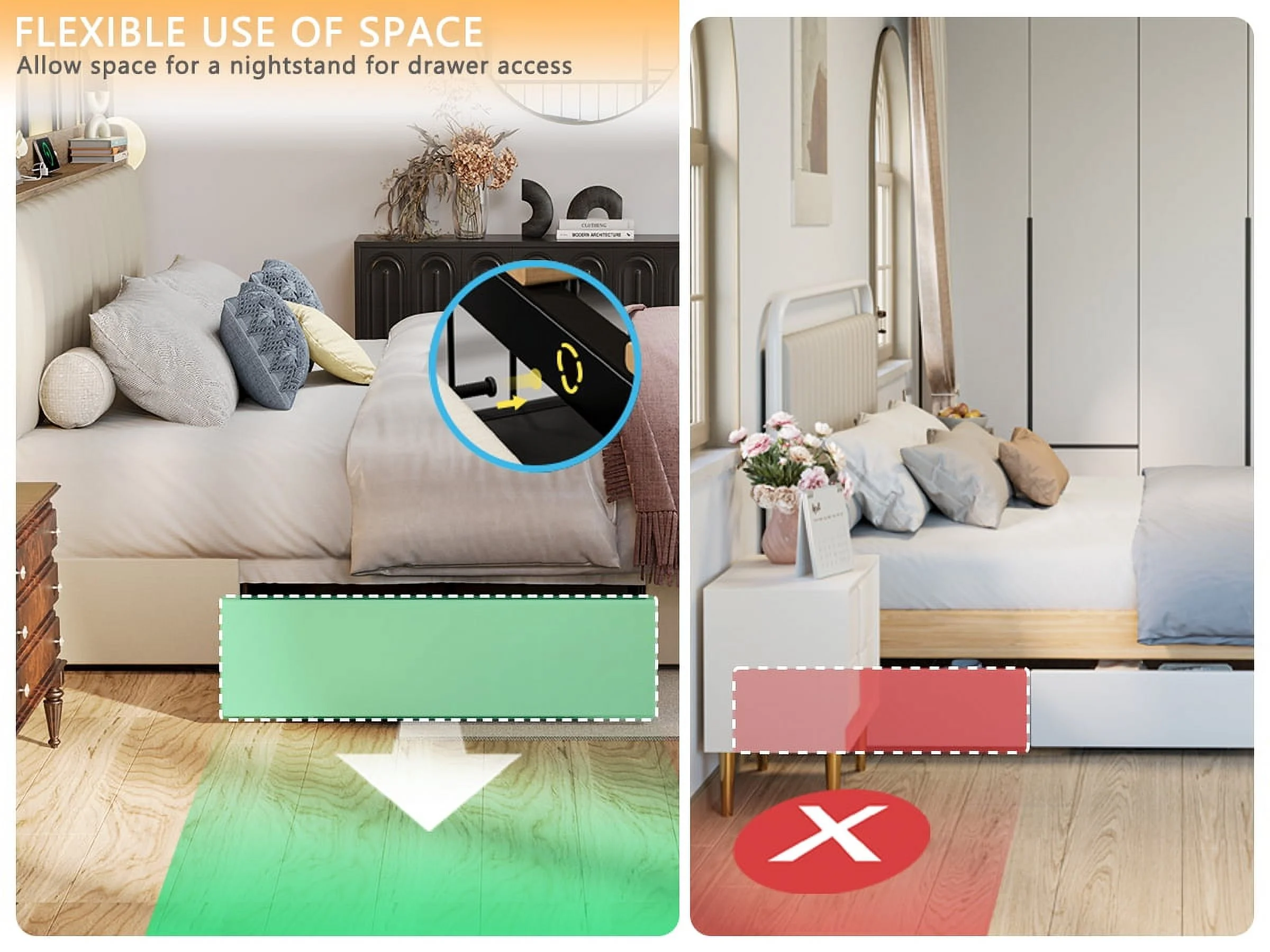 ANCTOR King Size Bed Frame with 3 Drawers, Upholstered Storage Headboard and Charging Station, No Box Spring Needed, Easy Assembly