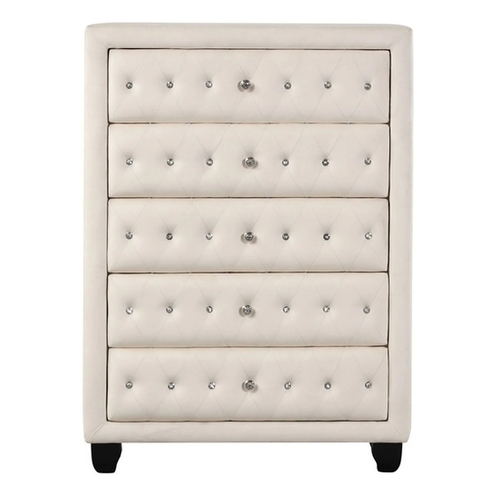 Sophia Crystal Tufted Modern style 5-Drawer Chest made with wood in Cream