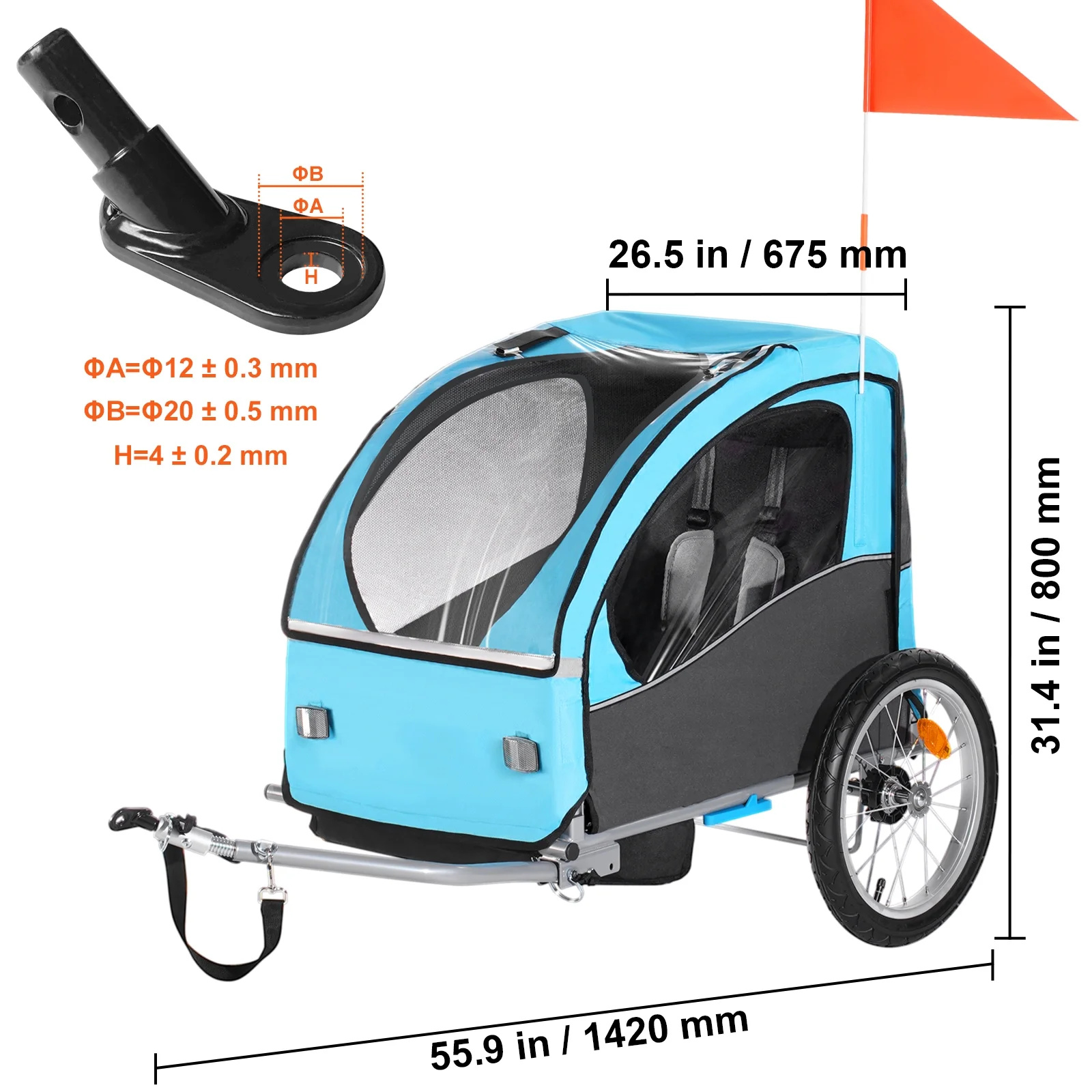 SKYSHALO 60 lbs. Kids Bike Trailer Folding Steel Bicycle Trailer Stroller