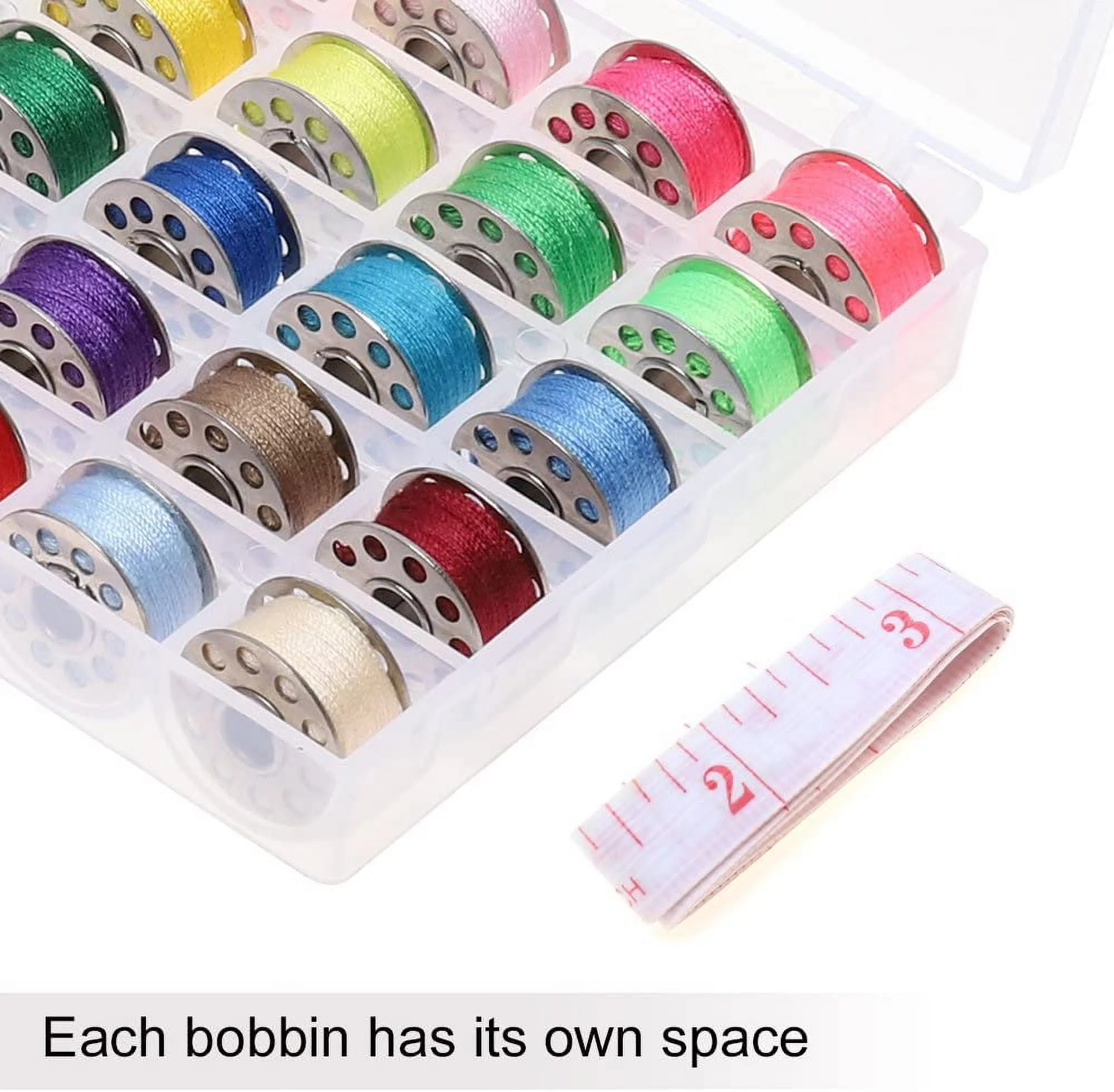 Sewing Thread Kit Bobbins and Sewing Thread with Bobbin Case Soft Measuring Tapes Assorted Colors - 50 Pieces 2 Bobbin Box
