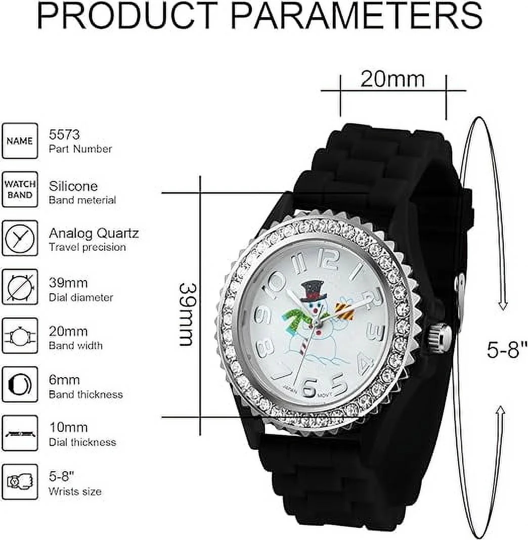 Blekon Christmas Tree Women Watch Crystals Studded Alloy Case Silicone Strap White Dial Santa Claus Analog Watches