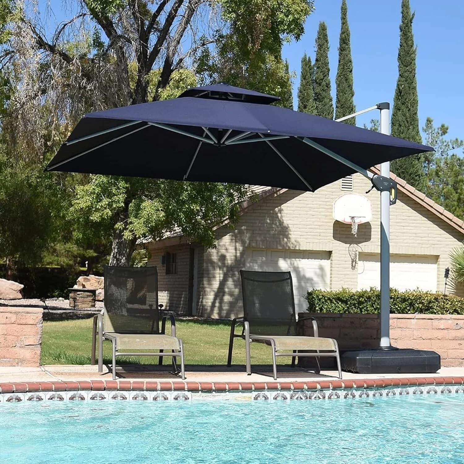 PURPLE LEAF  10ft Square 360 Degree Rotation Patio Offset Umbrella Navy Blue