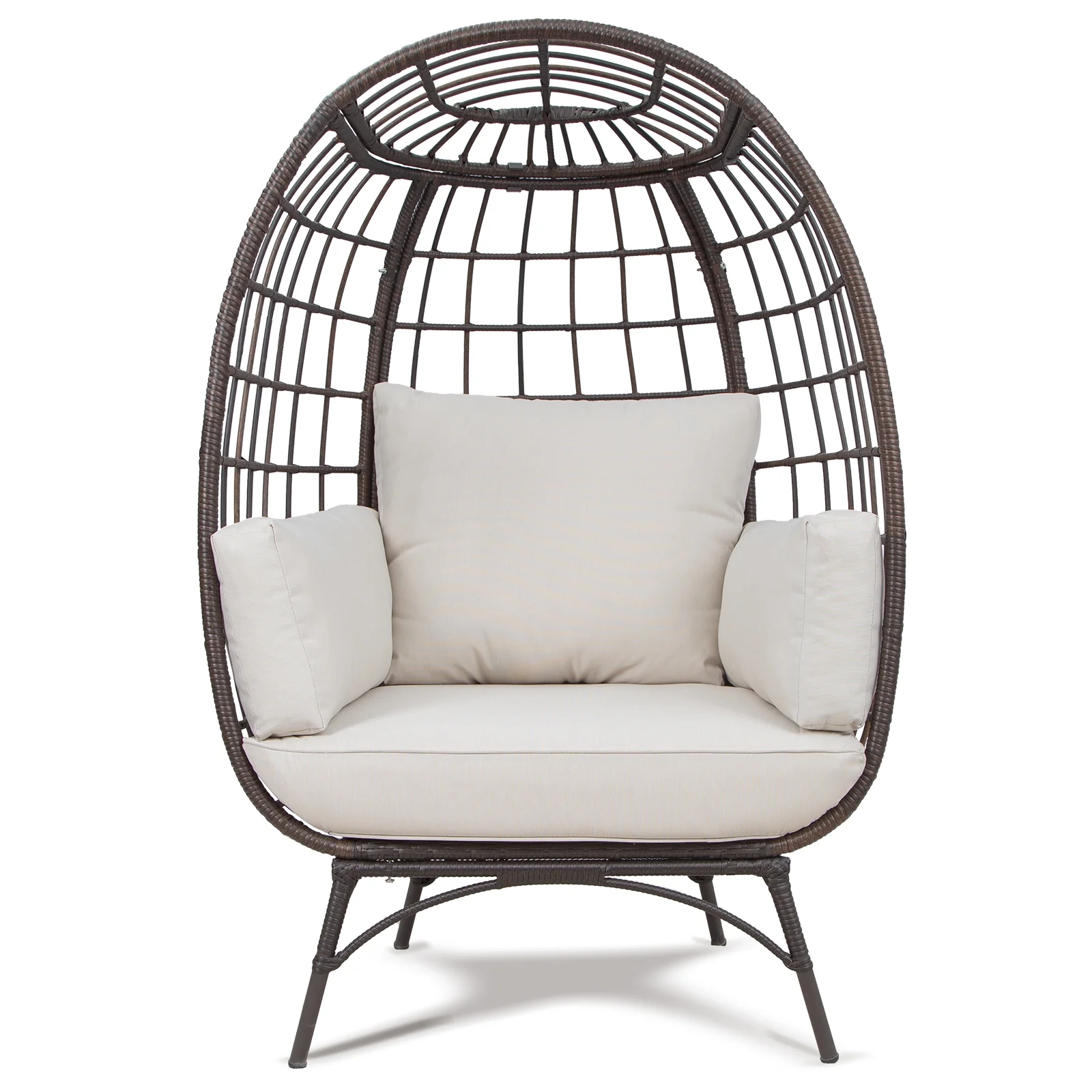 MeetLeisure Patio Brown Wicker Indoor/Outdoor Egg Lounge Chair with Beige Cushions