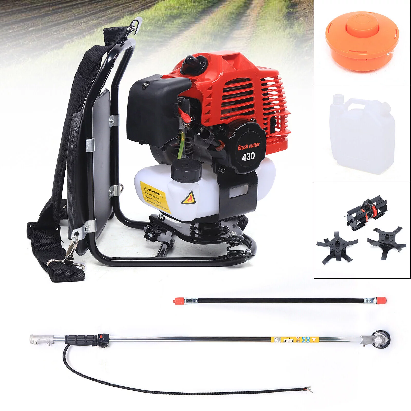 Wuzstar 43CC 2 Stroke Micro Tiller Cultivator Backpack Gas Garden Brush Cutter Grass Trimmer Lawn Mower for Cutting Weeds