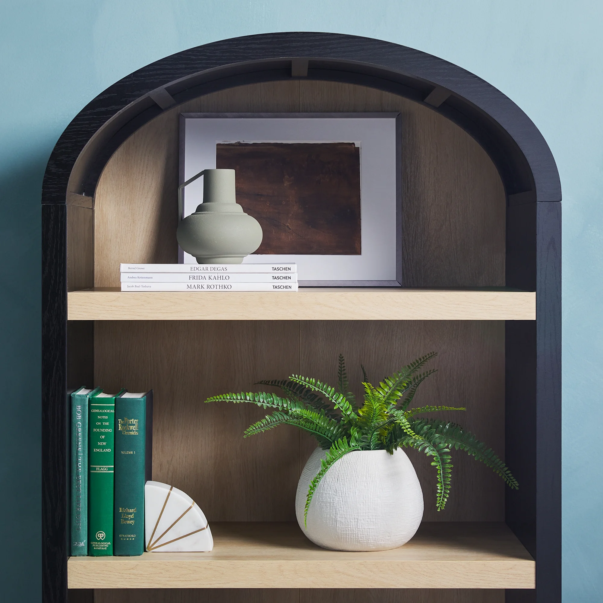 Walker Edison Modern 3 Shelf Open Arched Bookcase Cabinet, Black