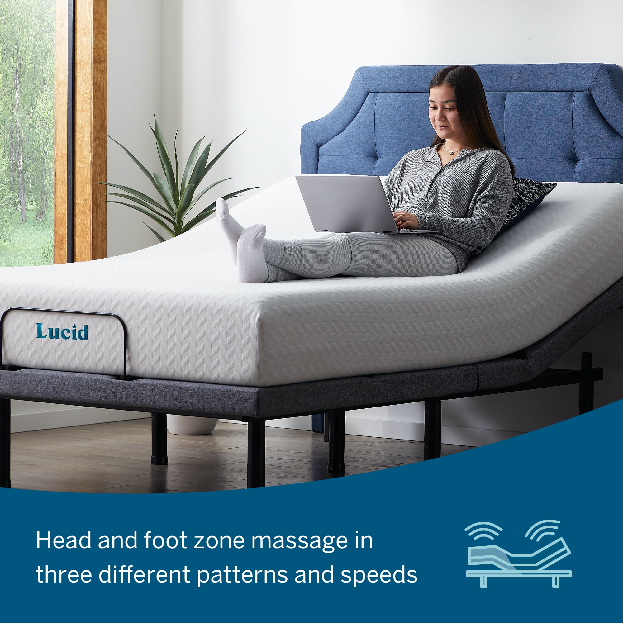 Lucid Premium Steel Adjustable Bed Base with Zero Clearance, King/Split King