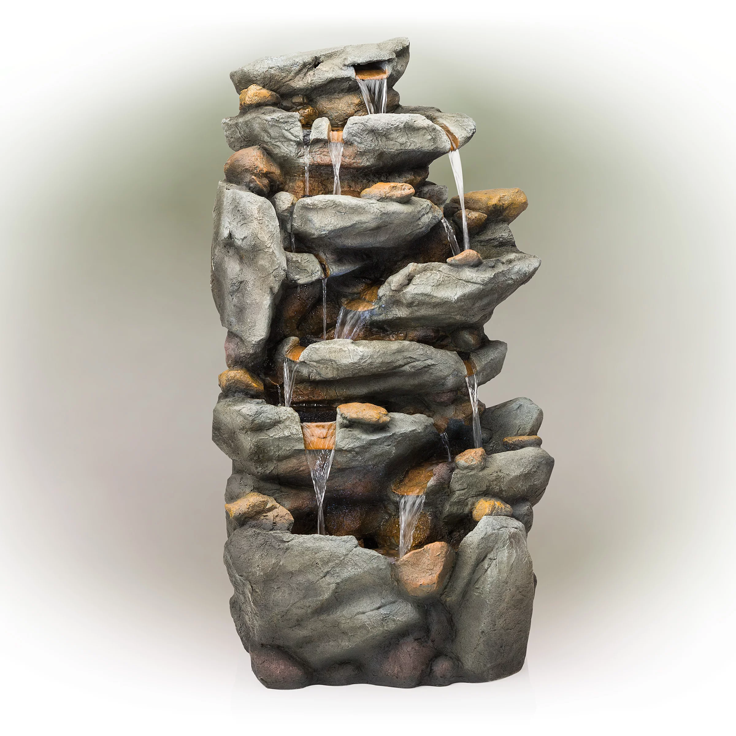 Alpine Corporation 8-Tier Rock Water Fall Fountain, 50 Inch Tall