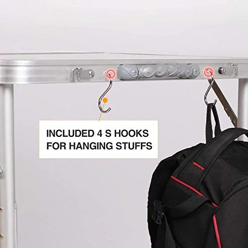 REDCAMP Folding Camping Table Adjustable, Portable Picnic Table with 2 Chairs, Aluminum White 35.4