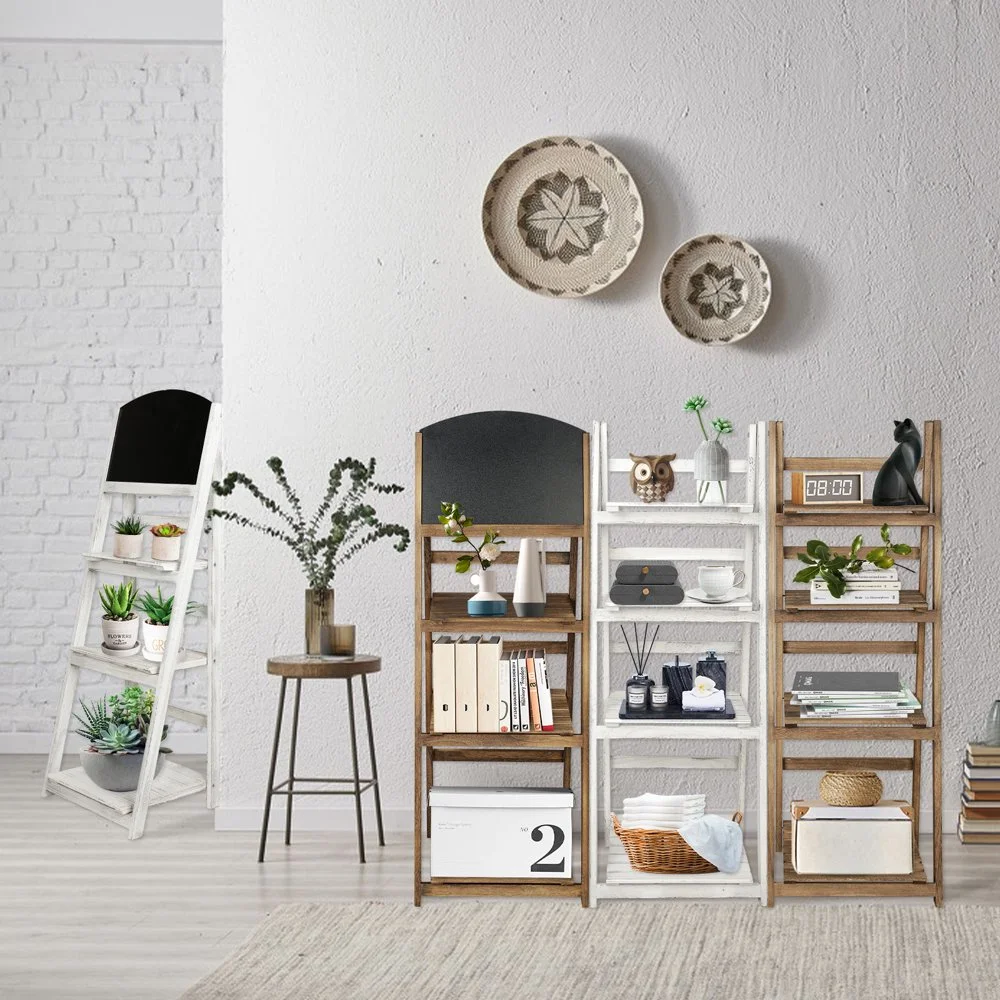 leecrd Wooden 4-Tier Ladder Shelf Foldable Bookshelf Plant Stand Display Shelf  Black