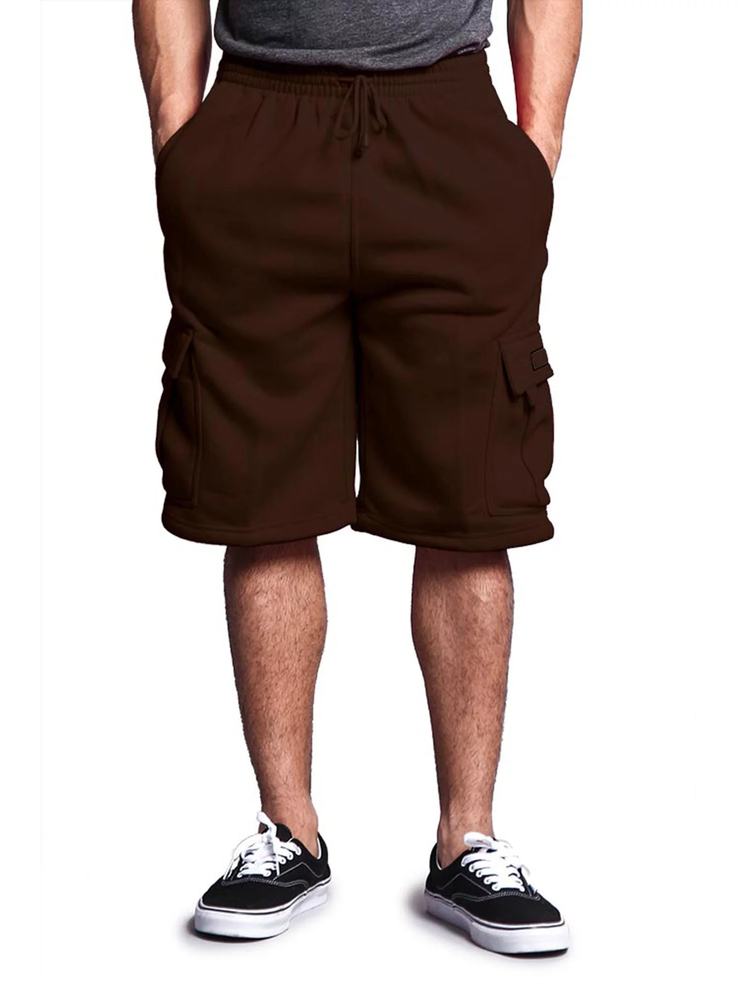G-Style USA Men's Solid Fleece Cargo Shorts DFP1 - Brown - Medium