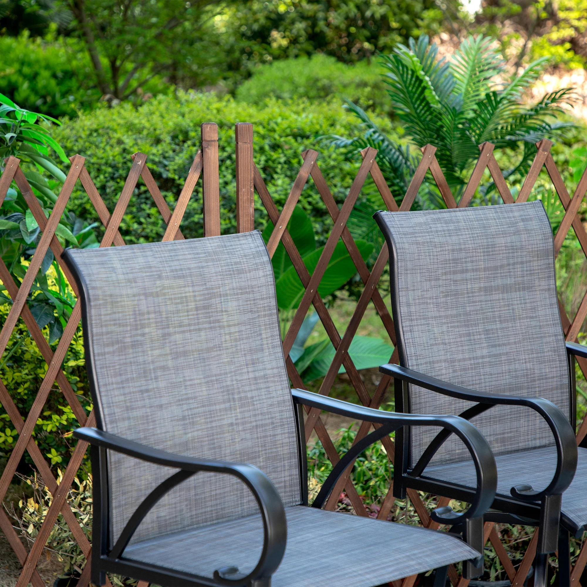 MF Stuido Outdoor Metal Swivel Bar Stools Set of 2,Patio Bar Counter Height Bistro Chairs,Black&Grey