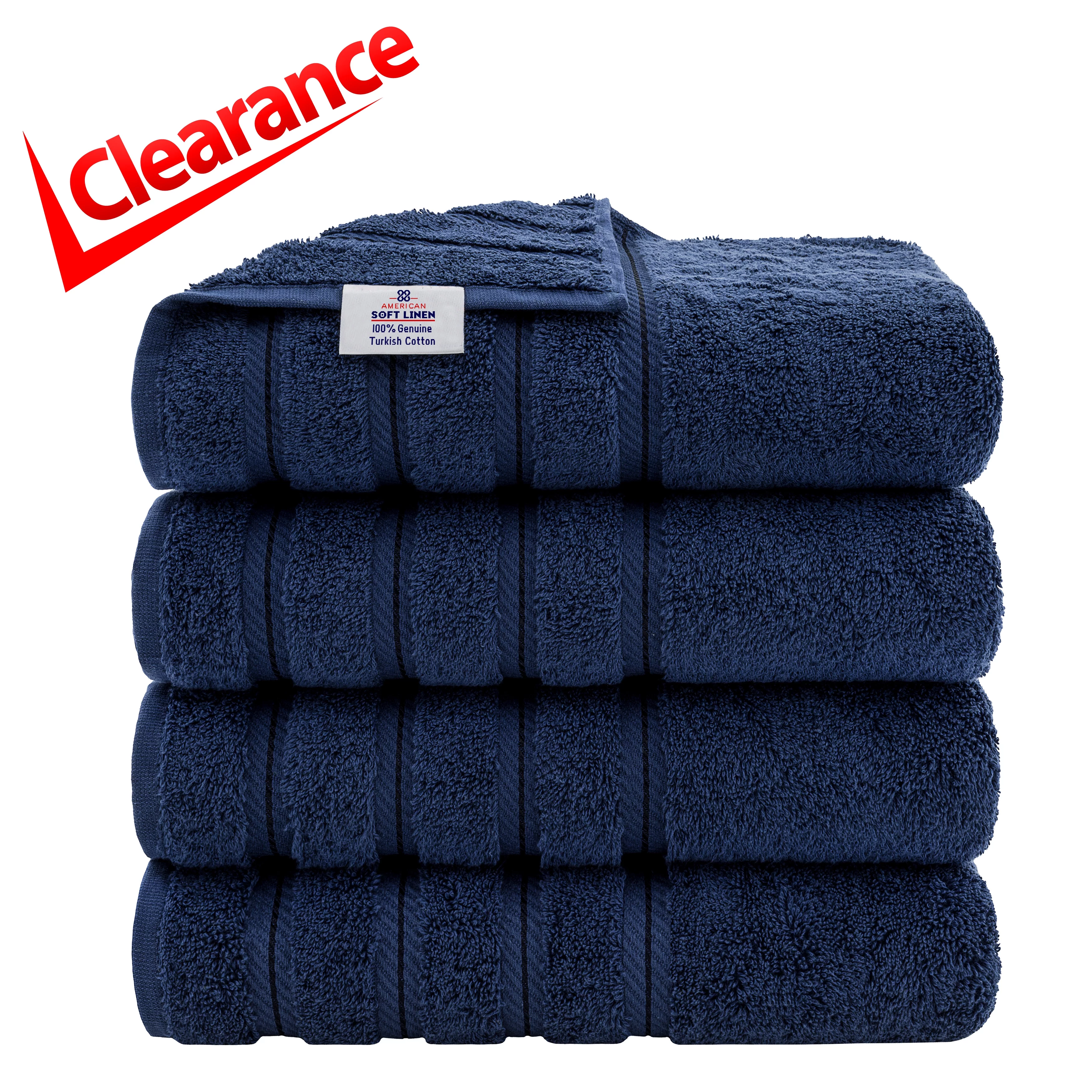 American Soft Linen Navy Blue Bath Towel Set 100% Turkish Cotton Towels for Bathroom 4 Piece