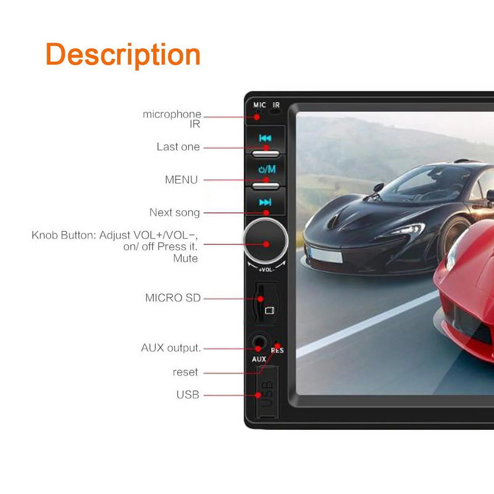 Double Din Car Stereo Touch Screen with Bluetooth FM Radio MP3 Player Car Radio Receiver Car Audio Car Stereo Mirror Link for Android 7 USB/SD/AUX Hands Free Calling With 4 LED Camera