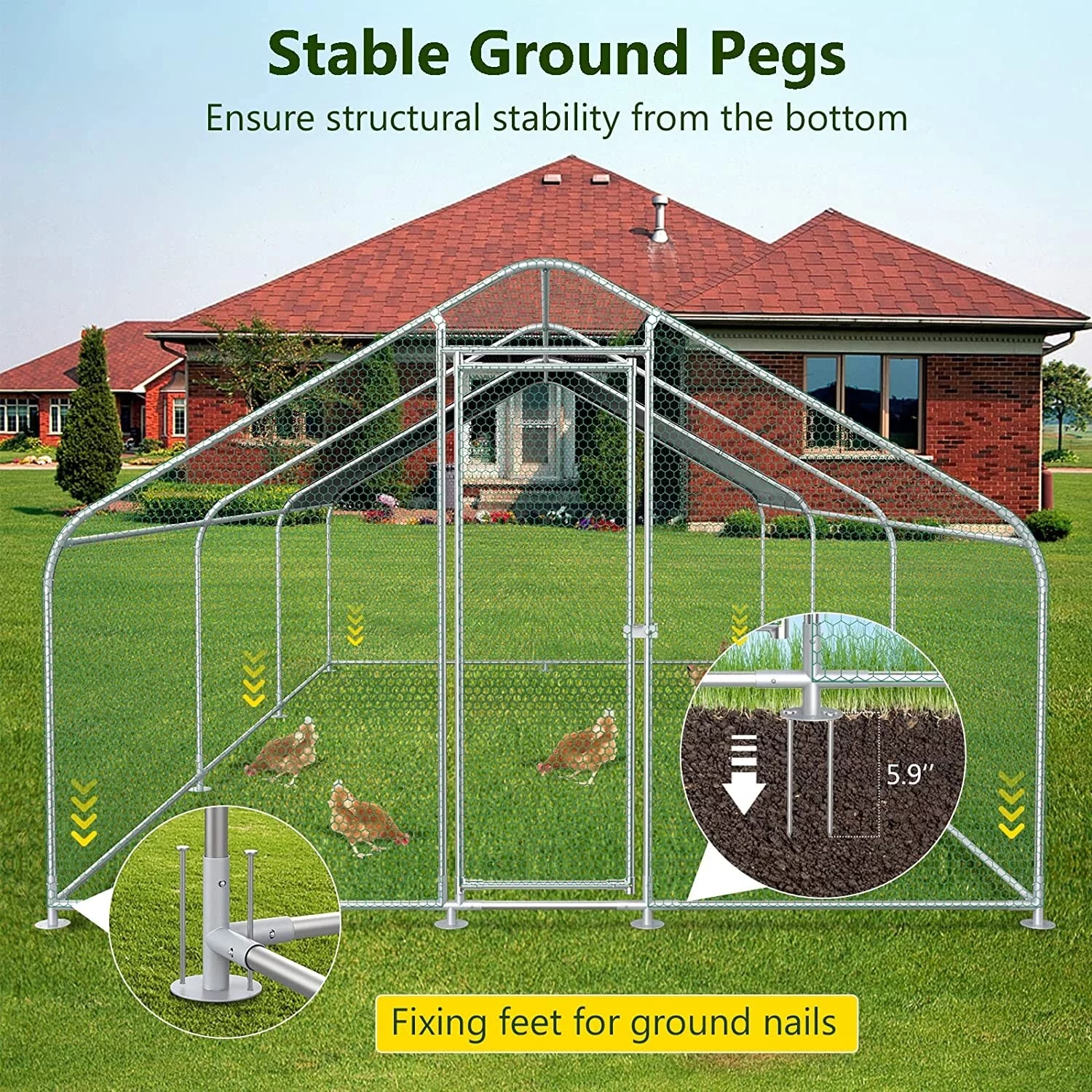 Large Metal Chicken Coop Run with Waterproof Cover - 20L x 10W x 6.56