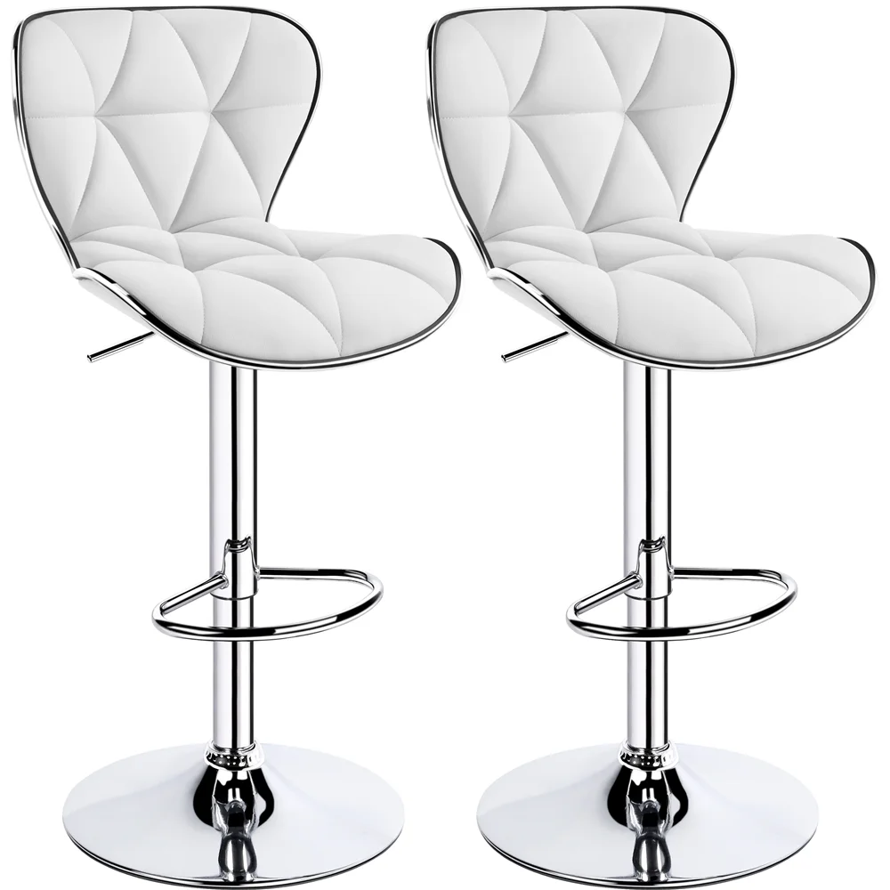 Easyfashion Height Adjustable PU Leather Swivel Bar Stool, Set of 2,White