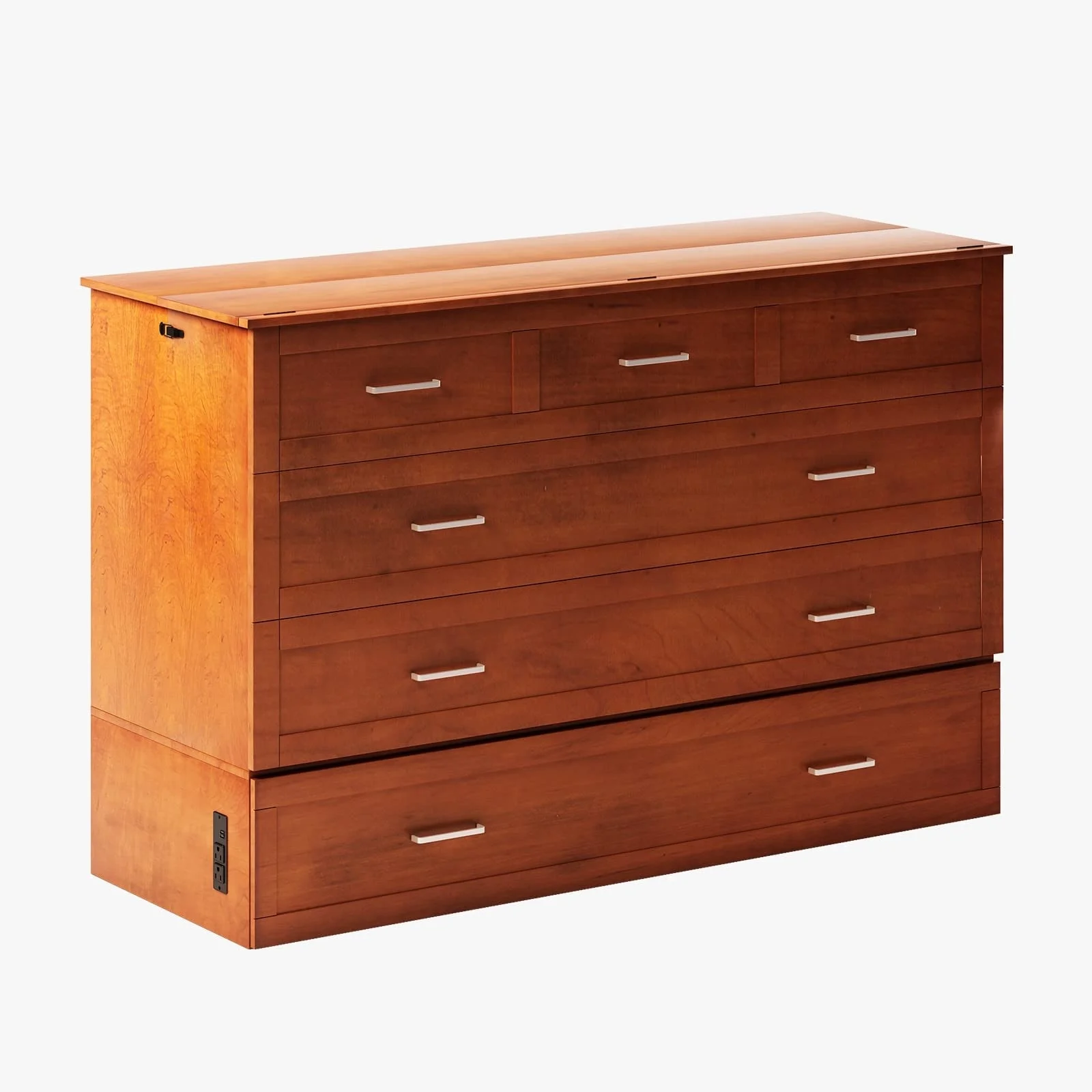 Mixoy Cabinet Murphy Bed Chest with Mattress,Charging Station,Drawers Cherry