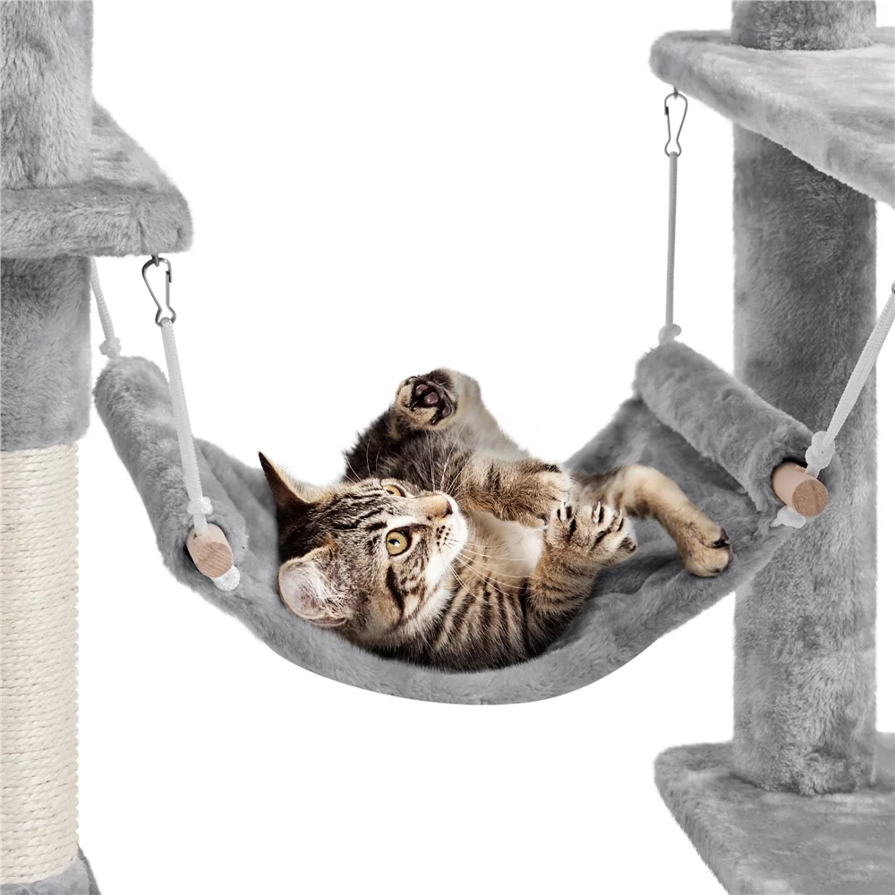 Easyfashion 69.5-inch Cat Tree Cat Activity Center with Scratching Post Tunnel Light Gray
