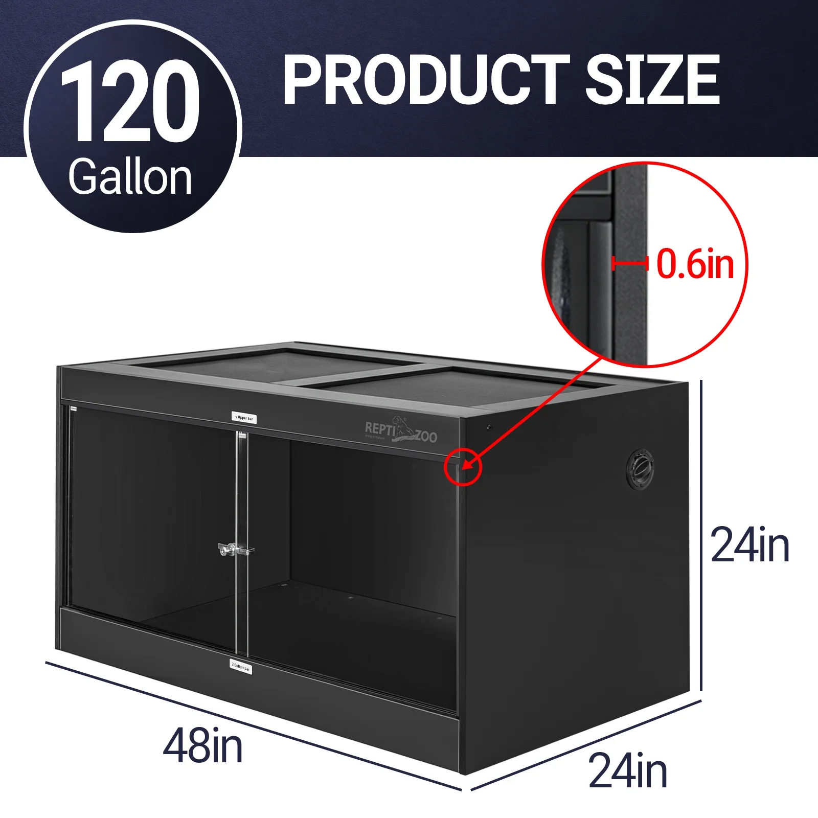 REPTIZOO 120 Gallon PVC Reptile Enclosure, 48x24x24 Large Reptile Terrariums Tanks with Glass Sliding Door