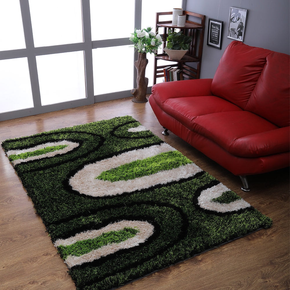 RUGSOTIC CARPETS HAND TUFTED SHAG POLYESTER ECO-FRIENDLY AREA RUGS - 5'x8', Rectangle, Green Beige, Plain Solid Design, High Pile Thick Handmade Anti Skid Area Rugs for Living Room, Bed Room K00111