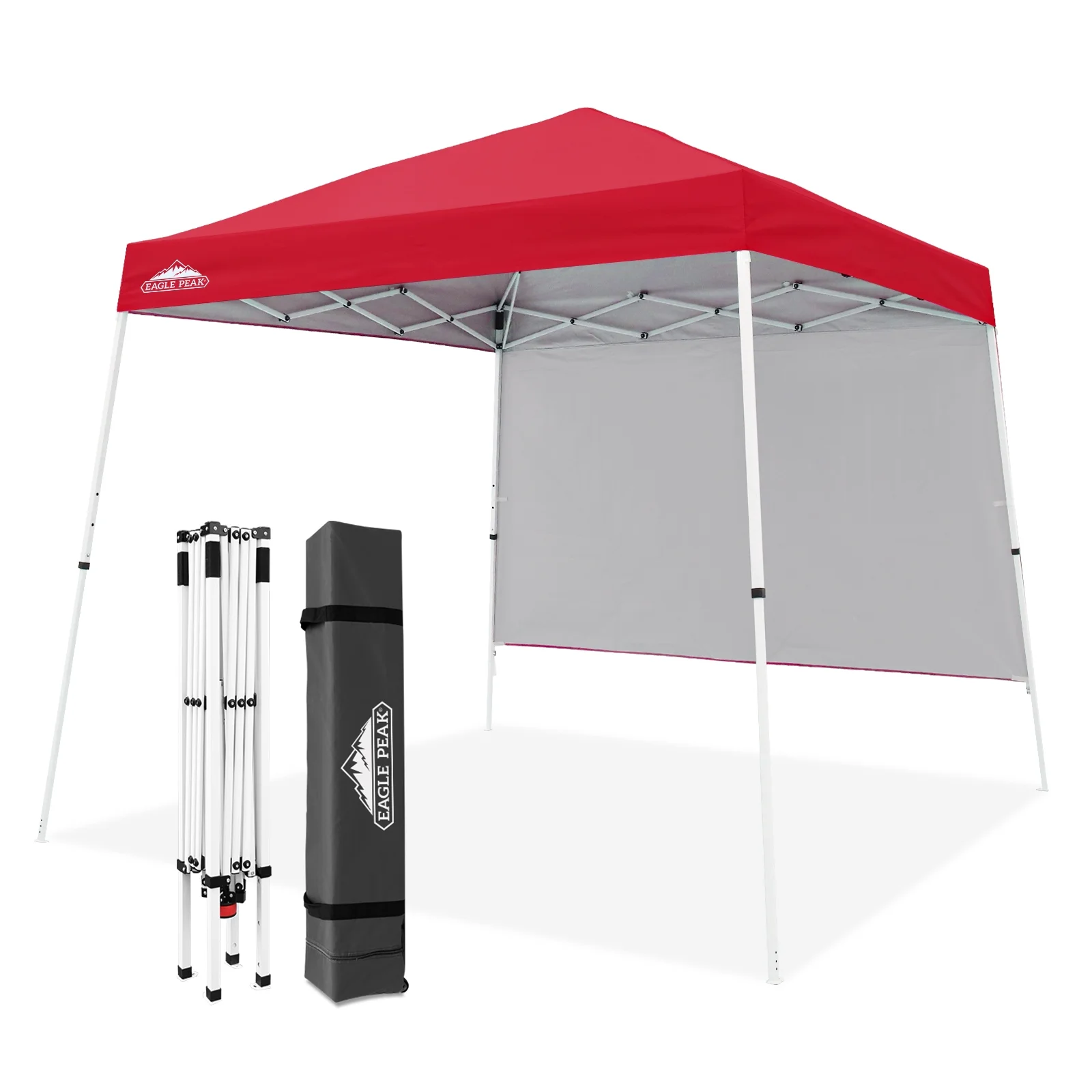 EAGLE PEAK 10x10 Outdoor Pop Up Slant Leg Canopy Tent with Wall Panel,Red