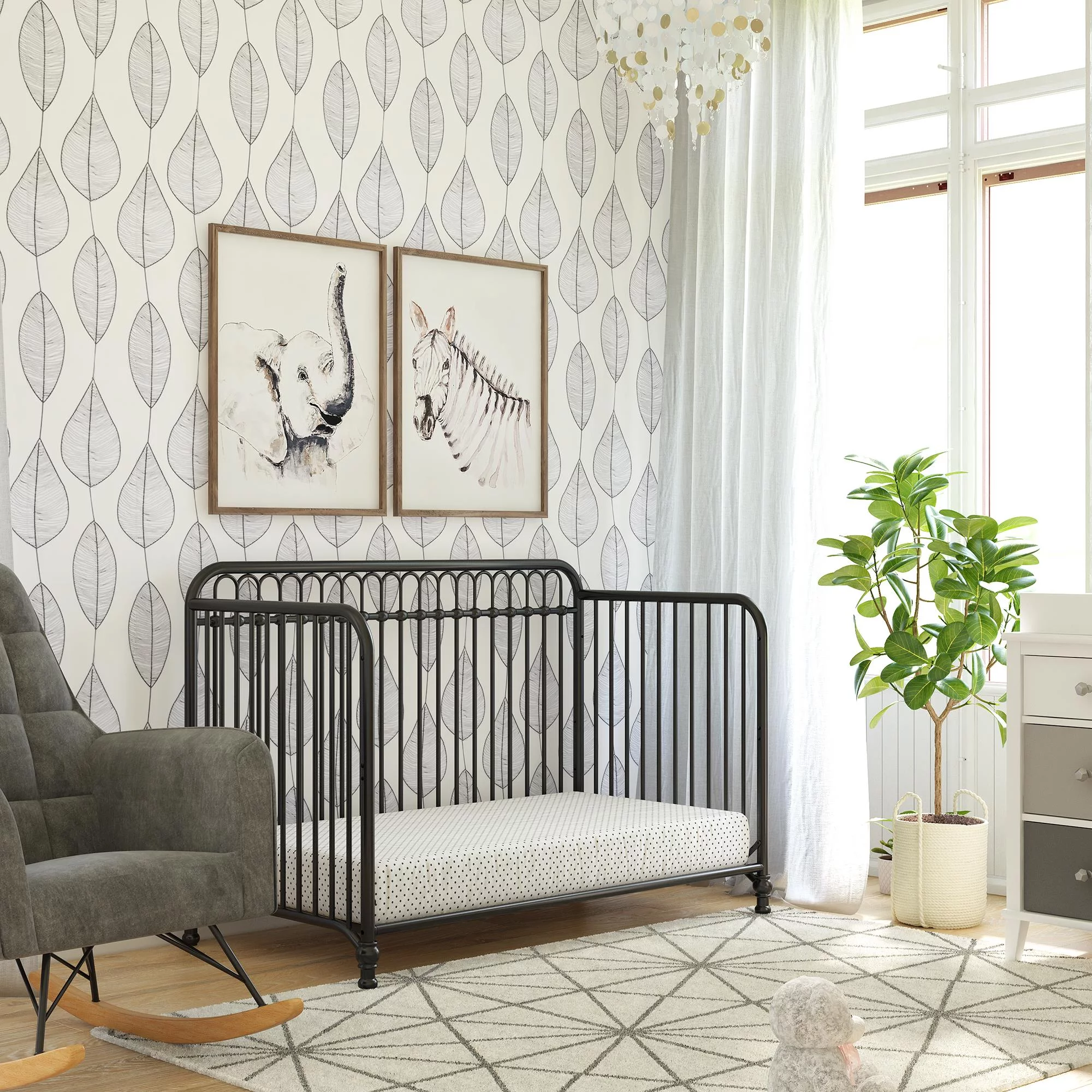 Little Seeds Raven 3-in-1 Convertible Metal Crib, Nursery Furniture, Black