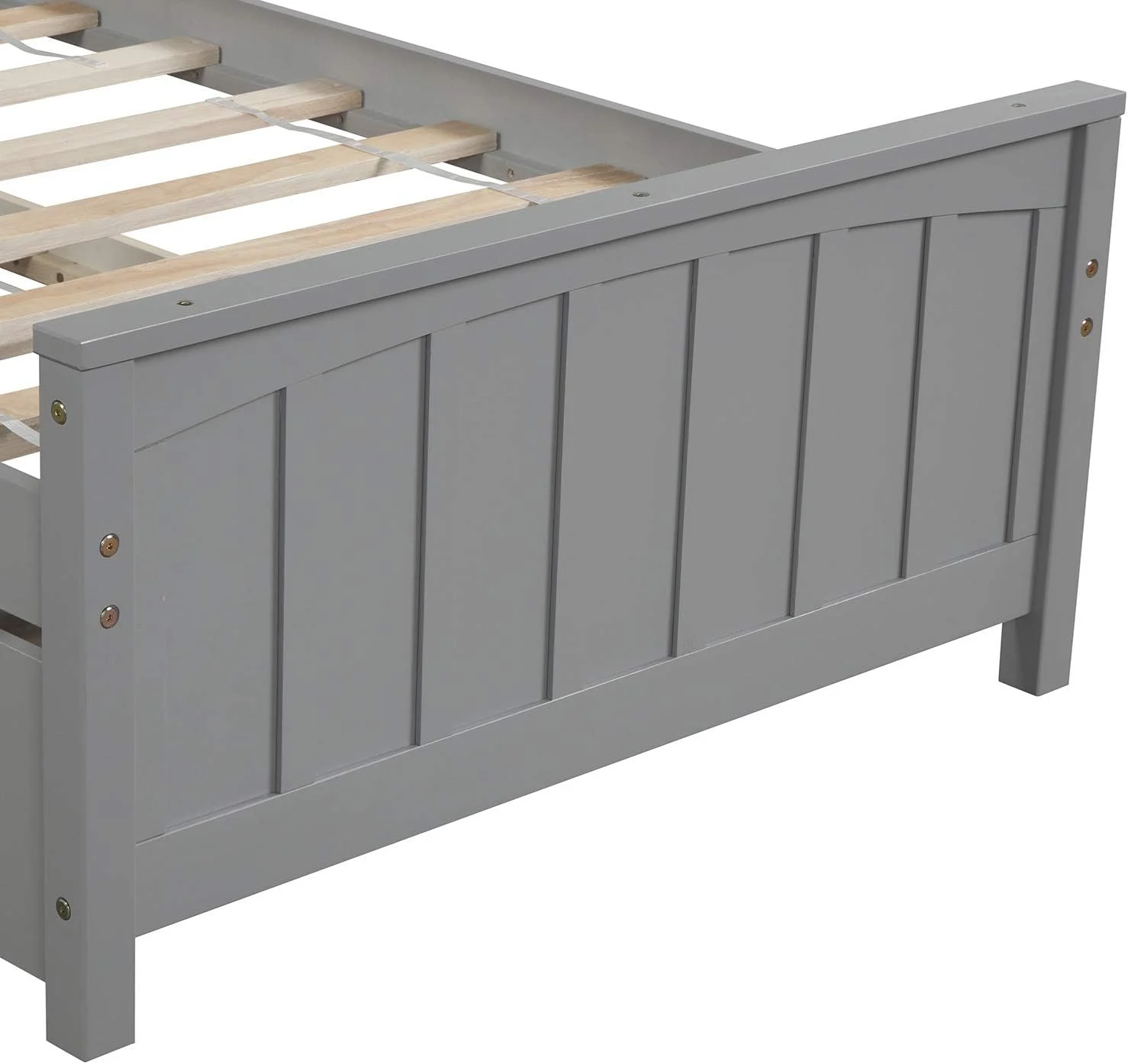 Platform Bed With Trudle, Solid Wood Bed With Headboard & Footboard, Bed Frame For Kids Tees Adults Boys Girls, o Box Sprig eeded (, Grey)