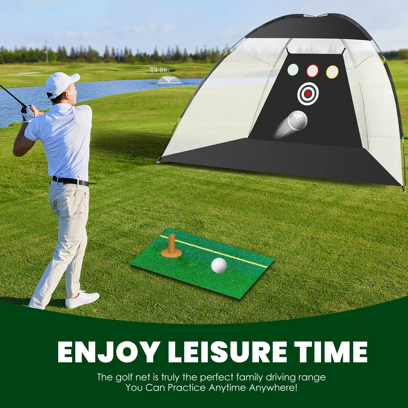 Slsy Golf Practice Net, 3M/10FT Golf Hitting Nets with Hitting mat, 3 Balls, a Tee and a Carry bag, Golf Foldable Training Aids Practice Nets for Men Kids Indoor Outdoor Sports Game