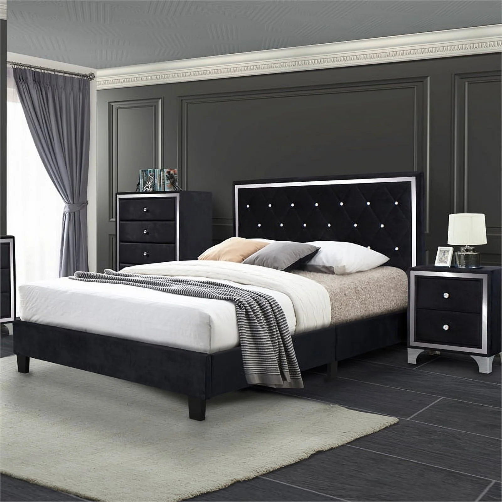 Home Square 3-Piece Set with Queen Bed Wardrobe Armoire & 2-Drawer Nightstand
