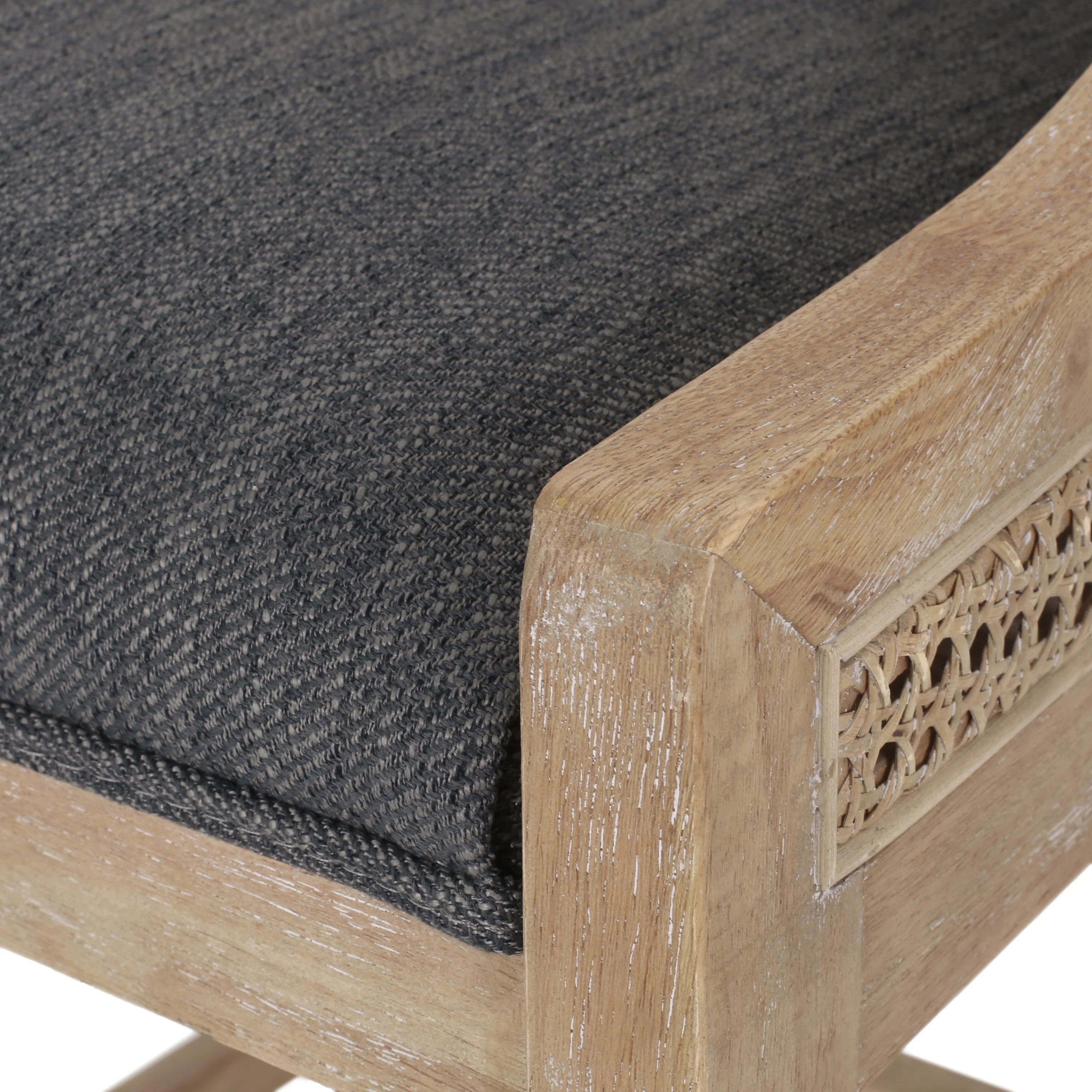 GDF Studio Oneida Rustic Fabric Upholstered Wood and Cane 30 inch Barstools, Set of 2, Charcoal and Natural