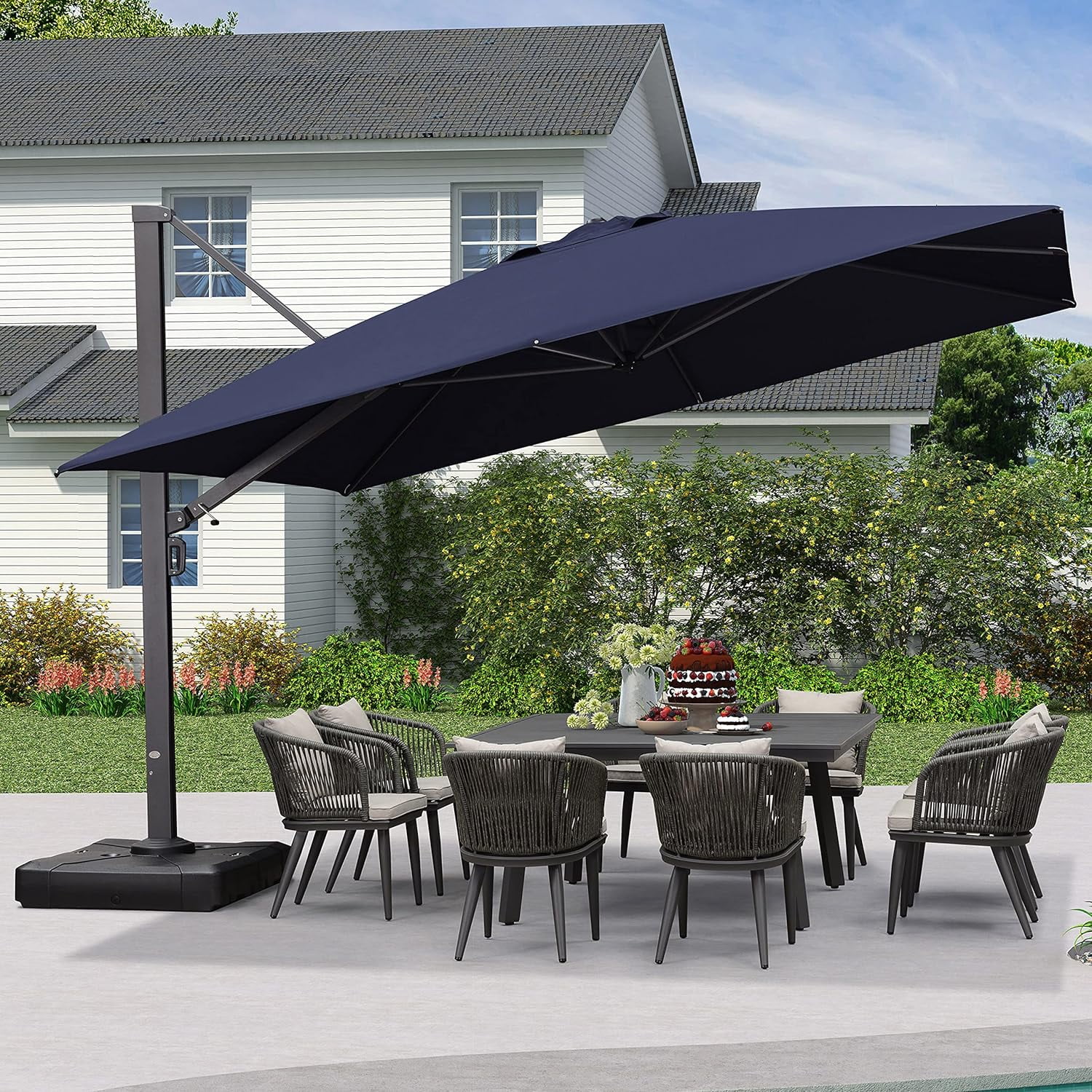 PURPLE LEAF 12 FT Square Patio Umbrella Large Outdoor Aluminum Umbrella Offset Umbrella with 360-degree Rotation Cantilever for Garden Deck Backyard Pool, Navy Blue
