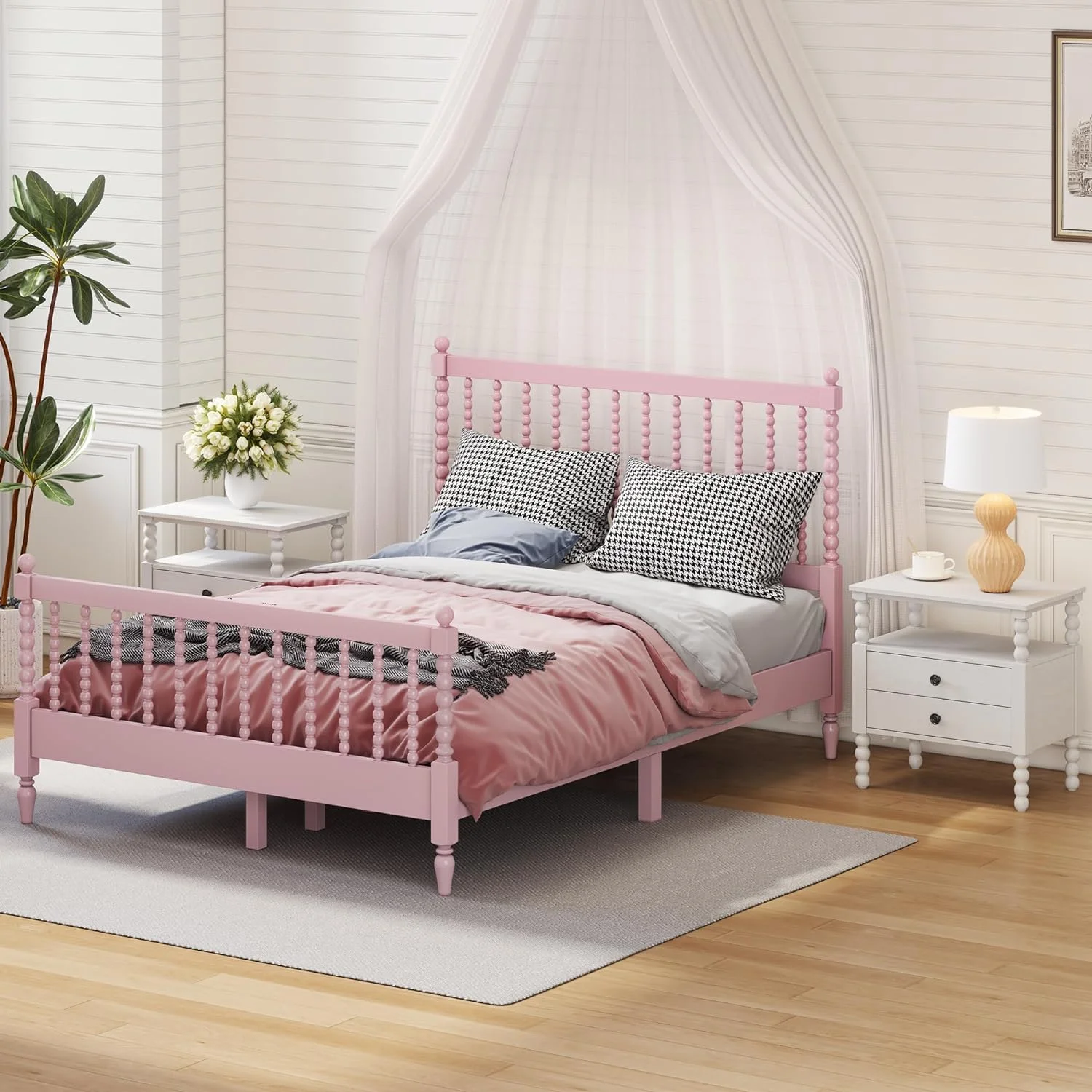 3Pcs Bedroom Set With 2 Nightstands, Full Size Bed Frame With Gourd Shaped Headboard And Footboard, Solid Wood Platform Bed, No Spring Box Required,