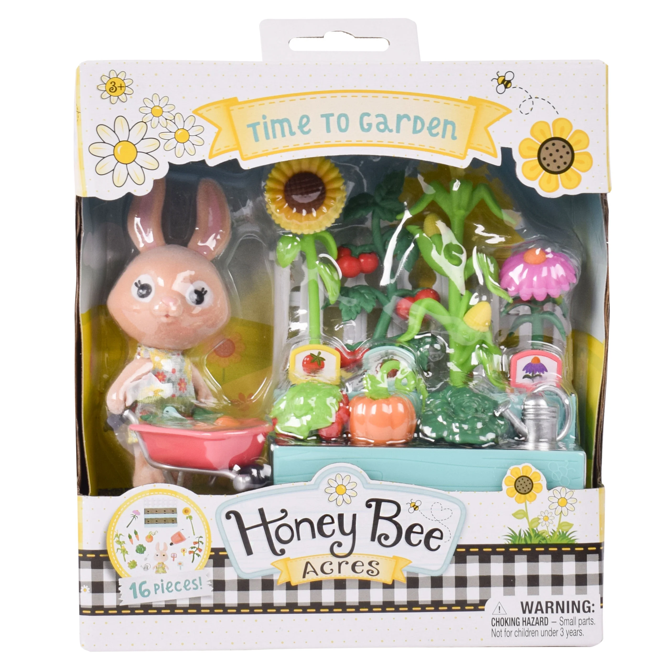 Honey Bee Acres Time to Garden Playset with Bunny Figure, 16 Pieces, Children Ages 3+
