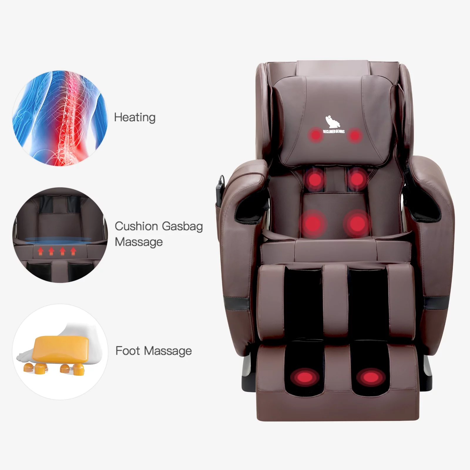 Uenjoy Full Body Zero Gravity Massage Chair Shiatsu Recliner Built-In Heat and Air Massage System Foot Rest - Brown
