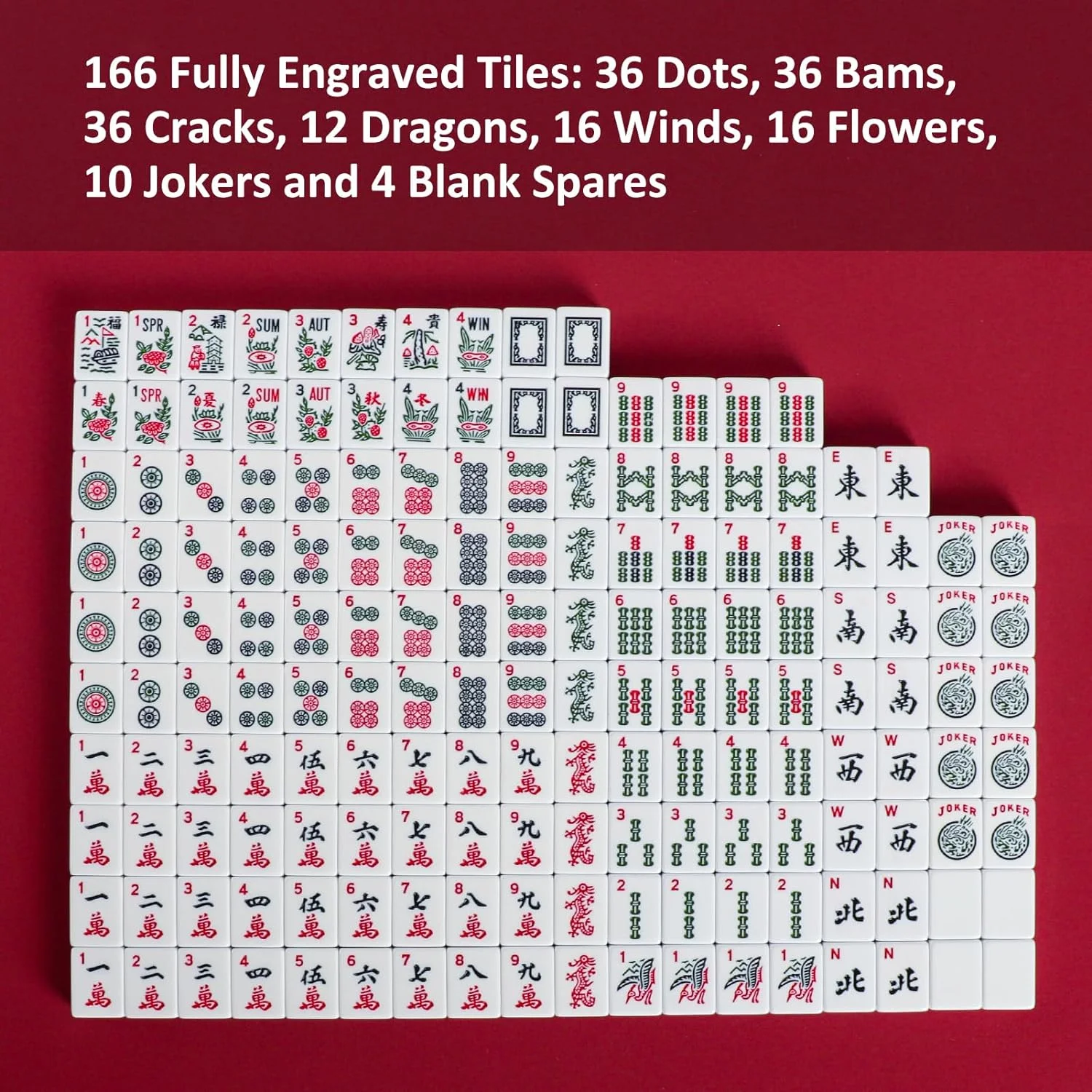 American Mahjong Set,Red Bag,166 Mahjong Sets,4 All-in-One Rack/Pushers,Mahjong Tiles Set with Manual (Mah-Jongg,Majiang)
