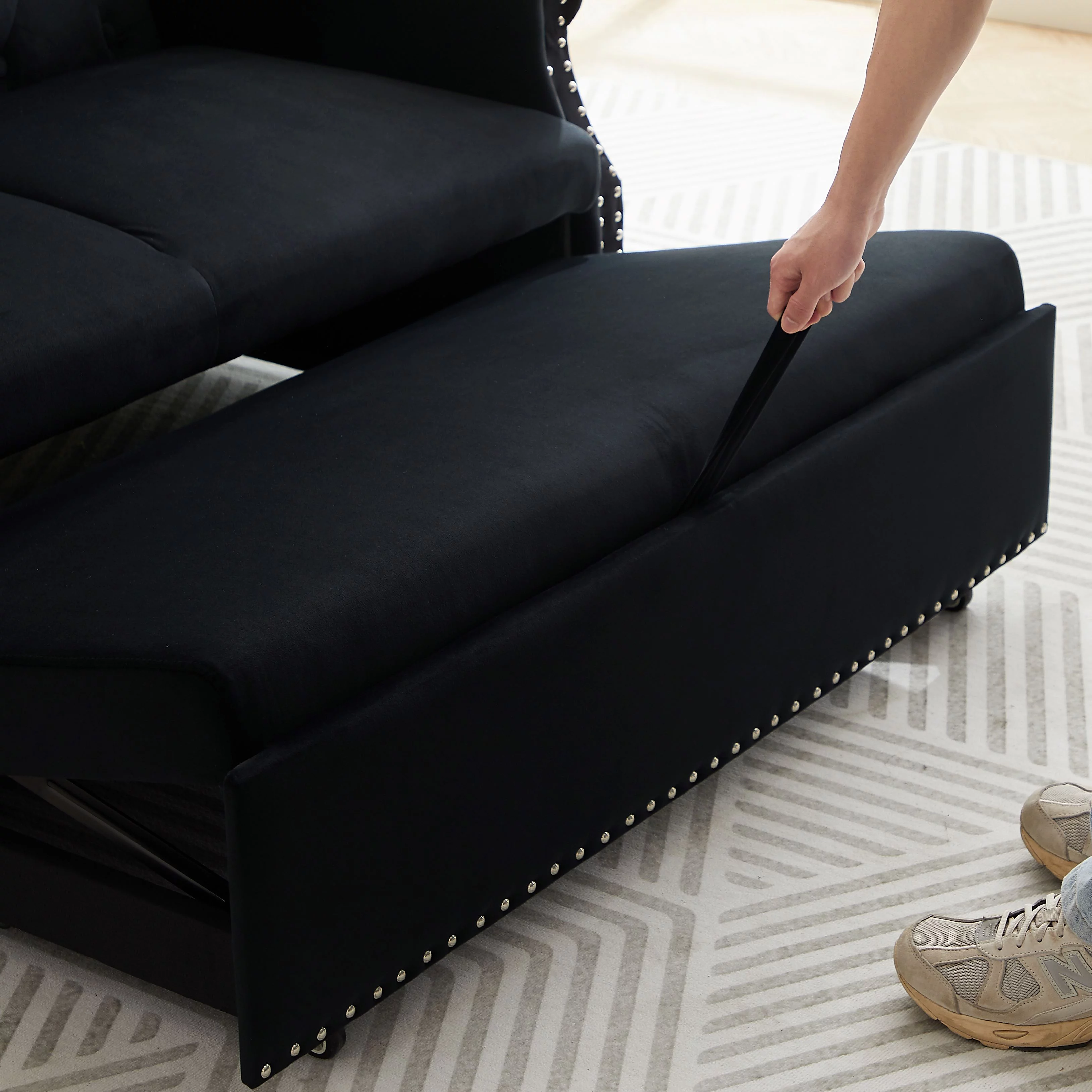 Modern Pull Out Convertible Sleeper Sofa Bed, Velvet Folding Futon Couch Loveseat Recliner with Adjsutable Backrest Pillows for Living Room Bedroom Apartment Office