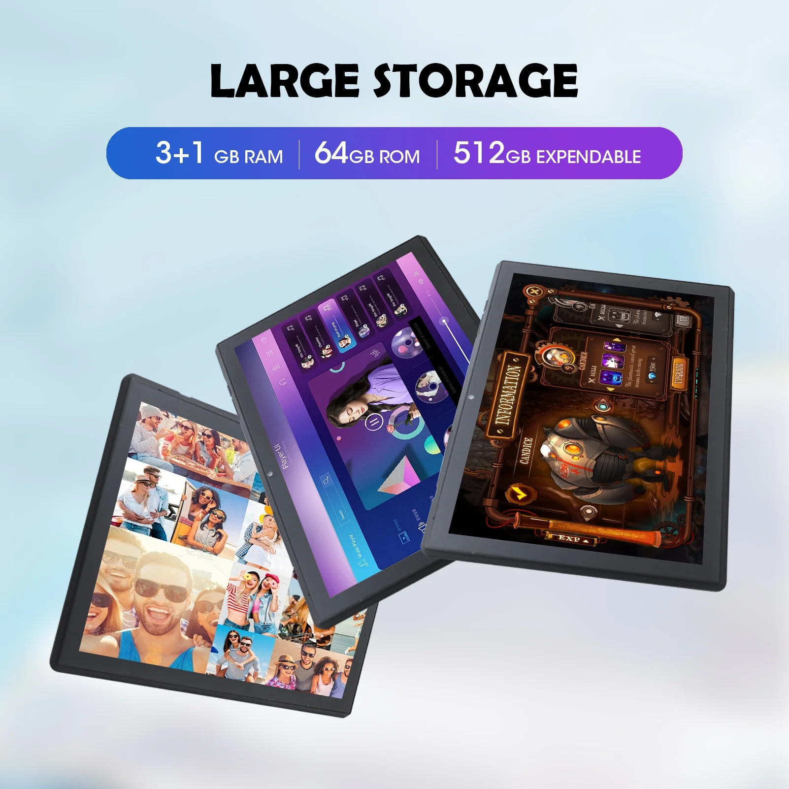 CWOWDEFU 10 Inch Android 13 Tablet 2024, 4(3+1) GB+64GB 512GB Expand, 5G Wi-Fi 10.1 inch Tablet GPS, Black