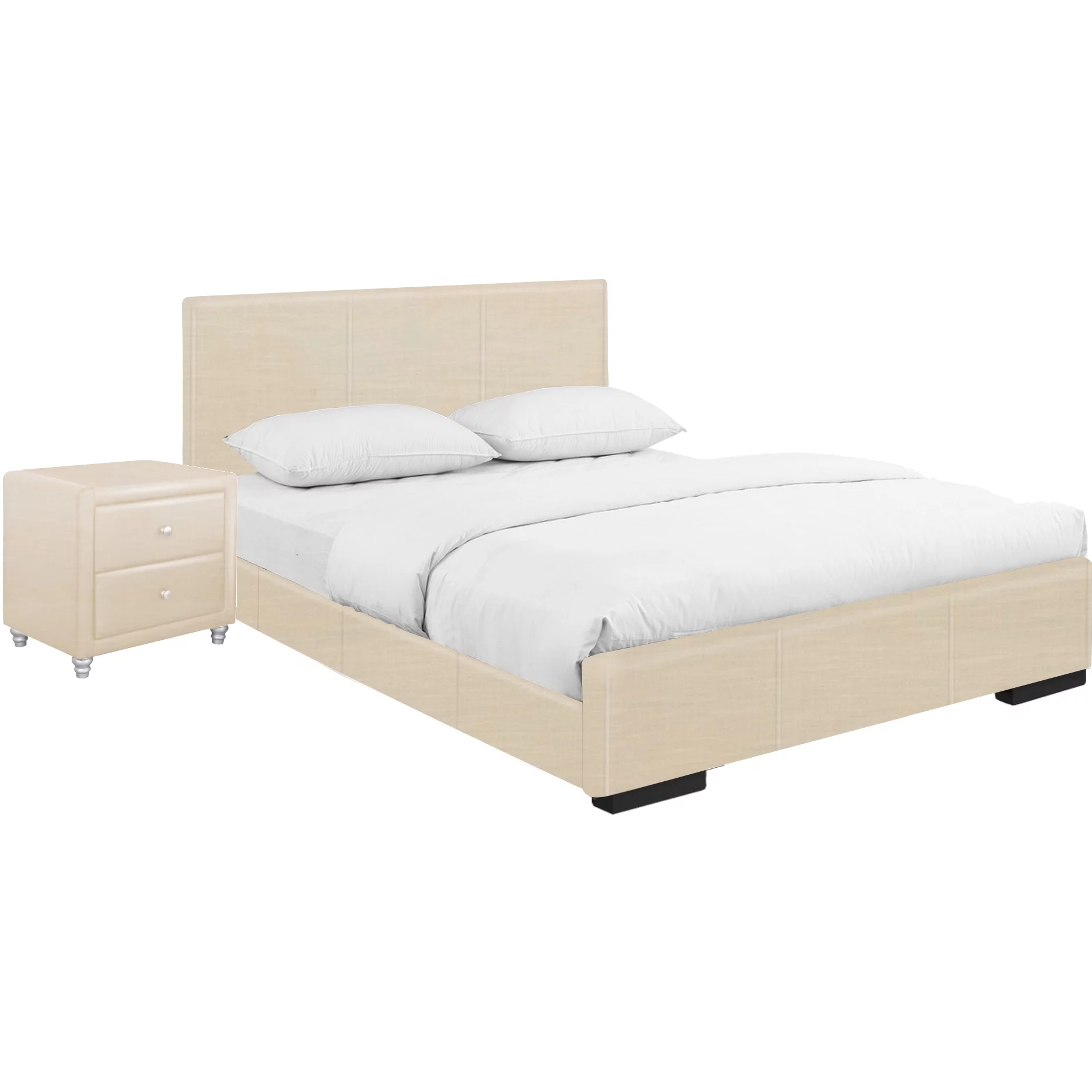 Camden Isle Hindes Platform Bedroom Set | Upholstered | Low Profile | Full, Beige